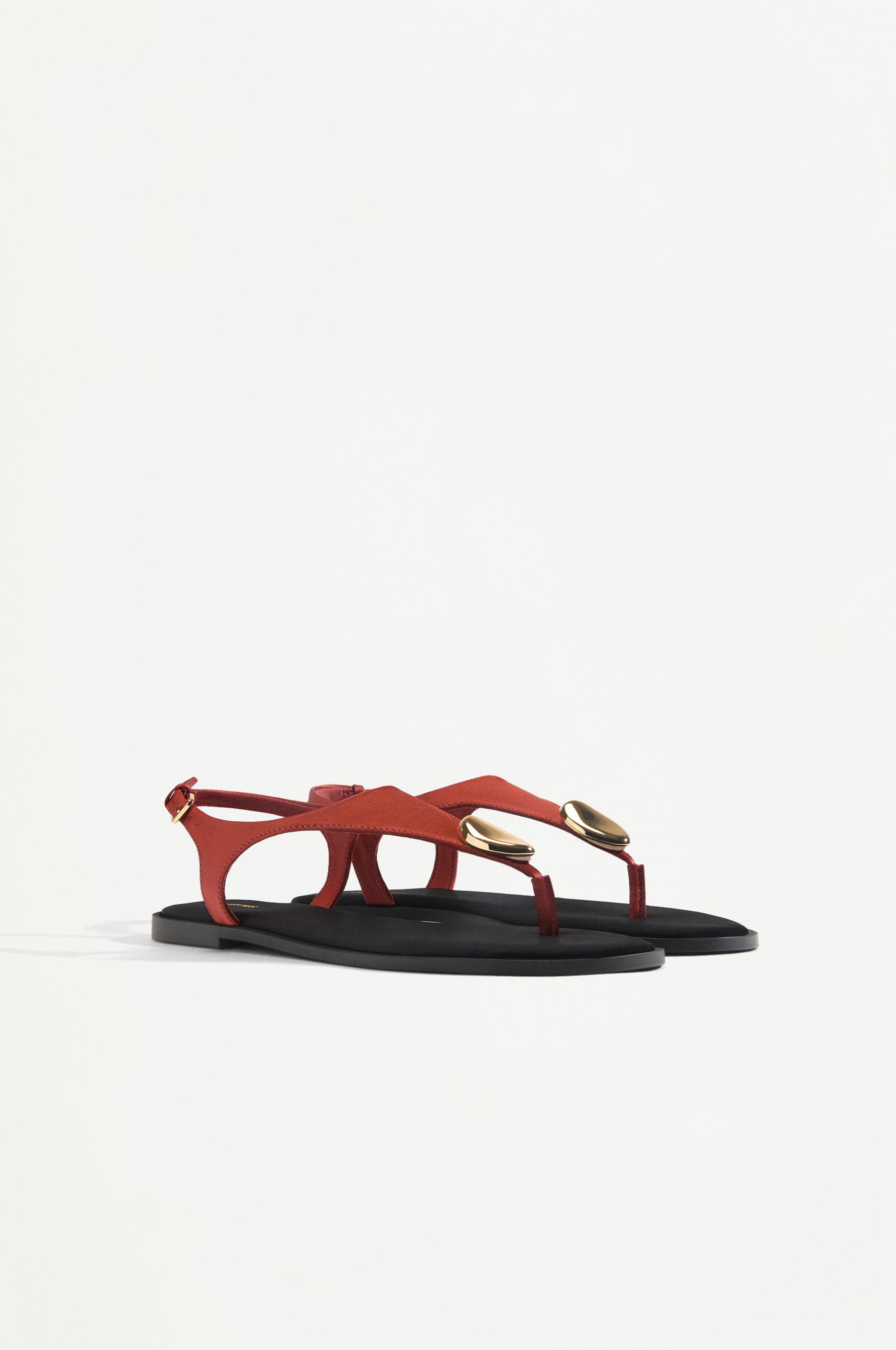 Beaded flat slider sandals — RUSSET