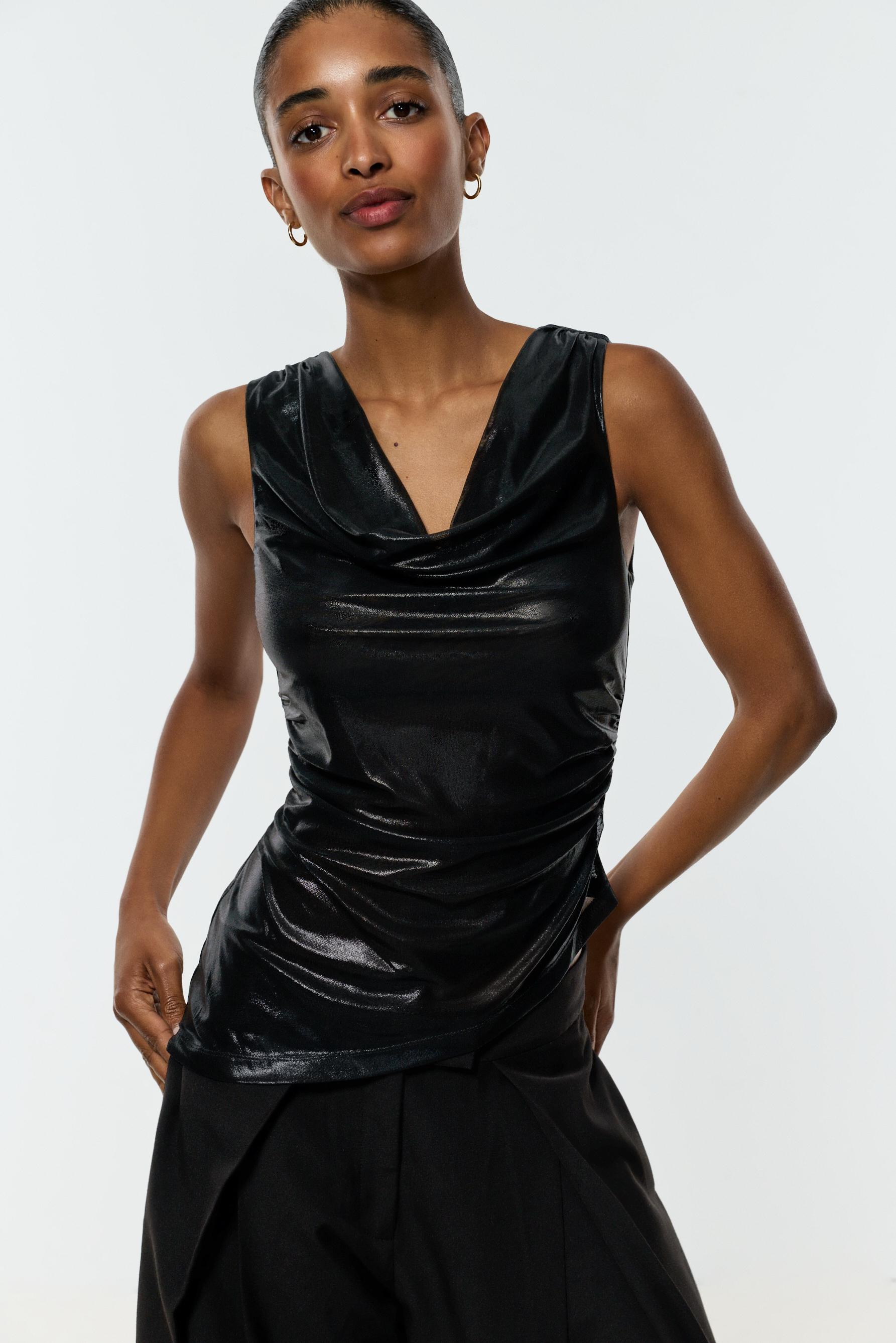 Metallic effect asymmetrical top — BLACK