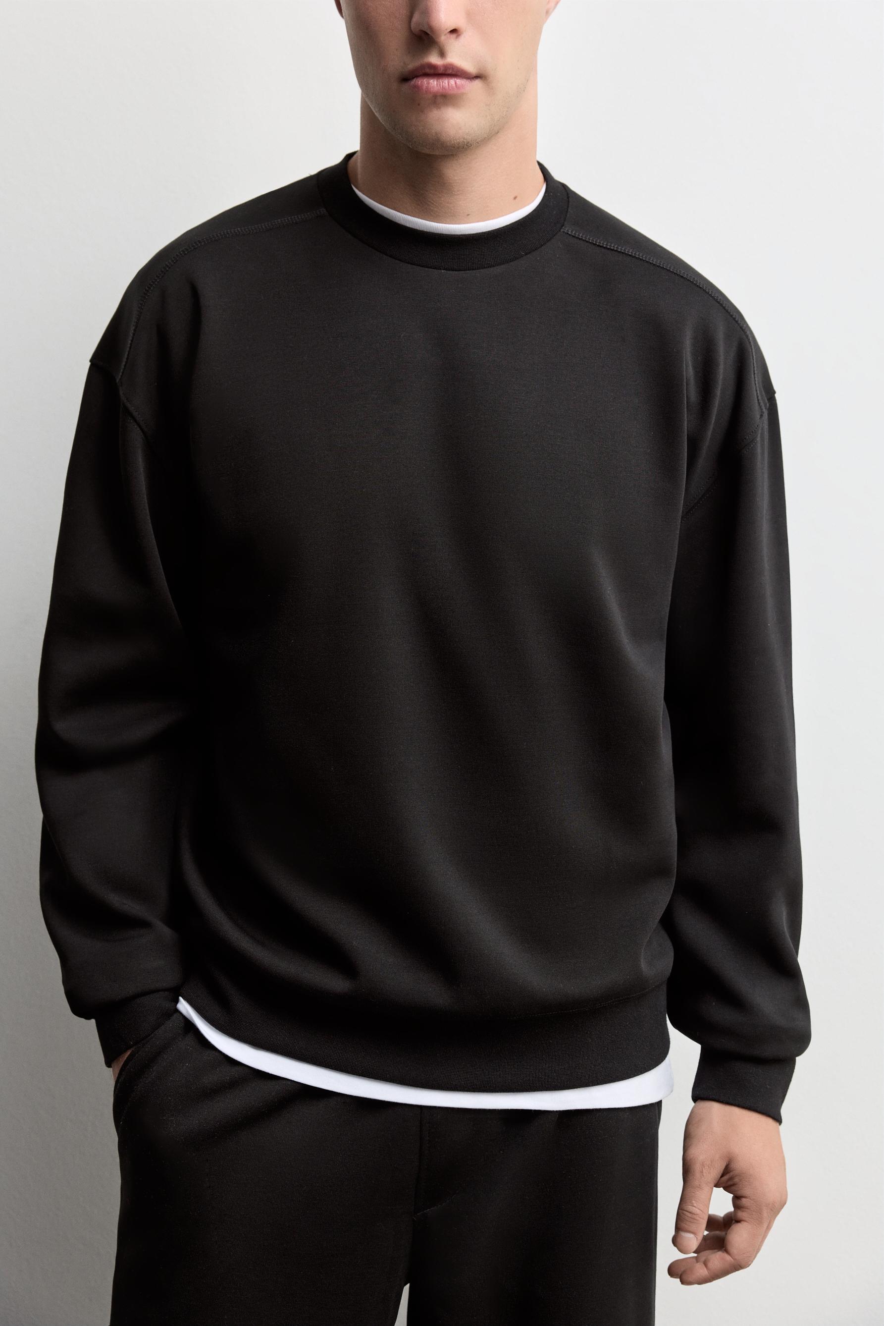 Round neck interlock sweatshirt — BLACK