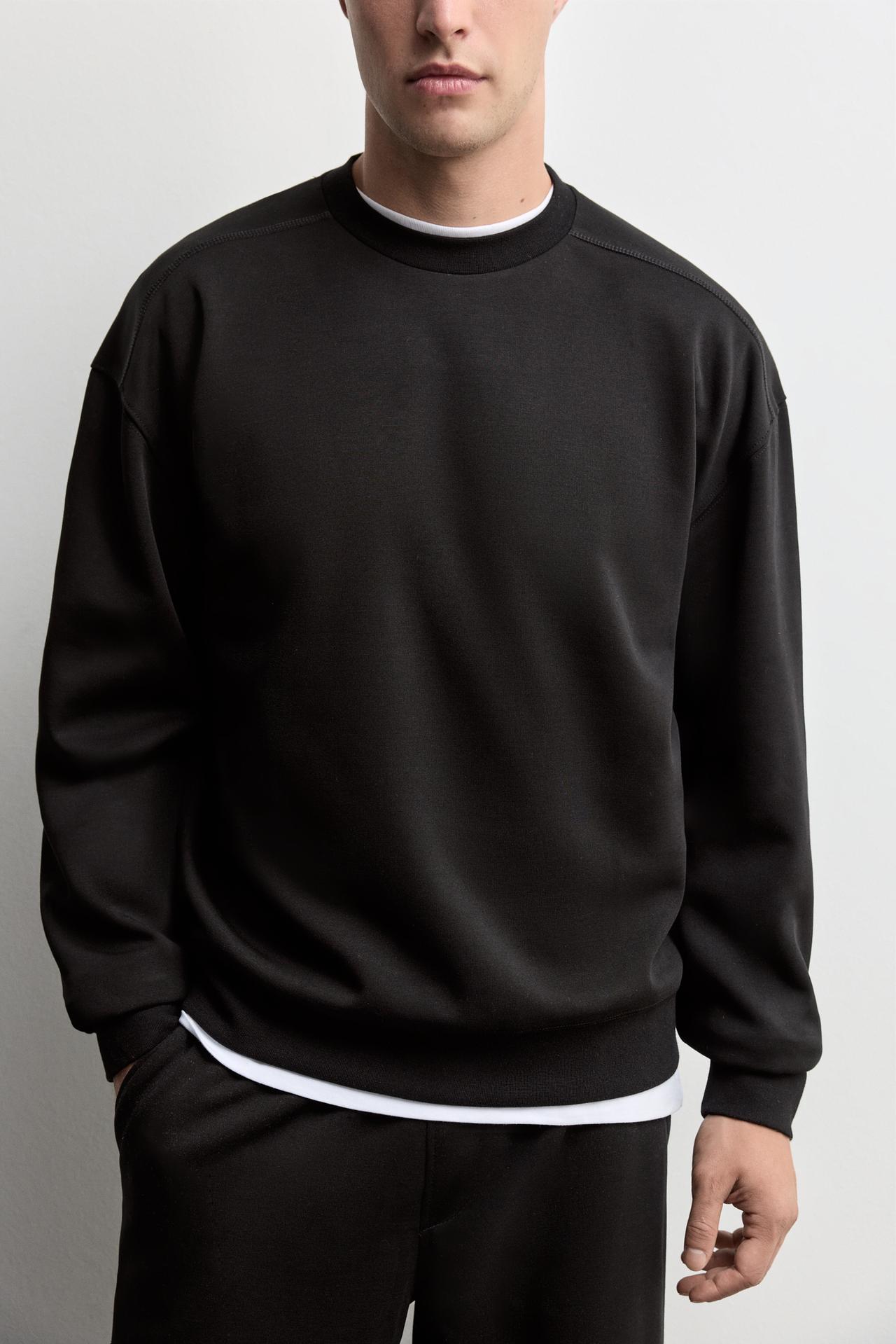 Round neck interlock sweatshirt — BLACK