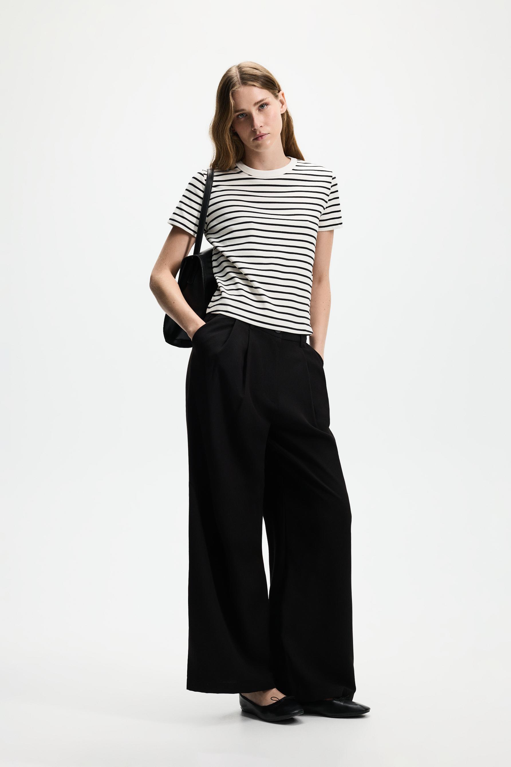 Striped interlock T-shirt — WHITE/BLACK