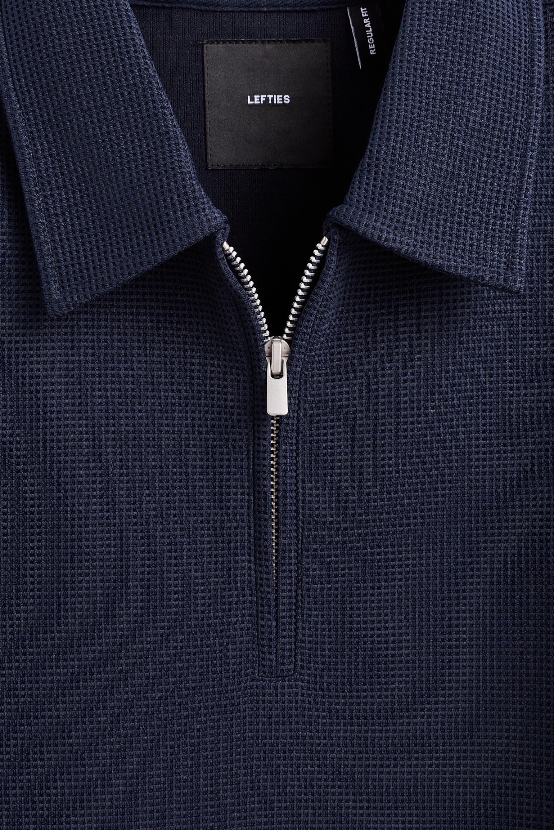 Textured zip-up polo shirt — DARK NAVY