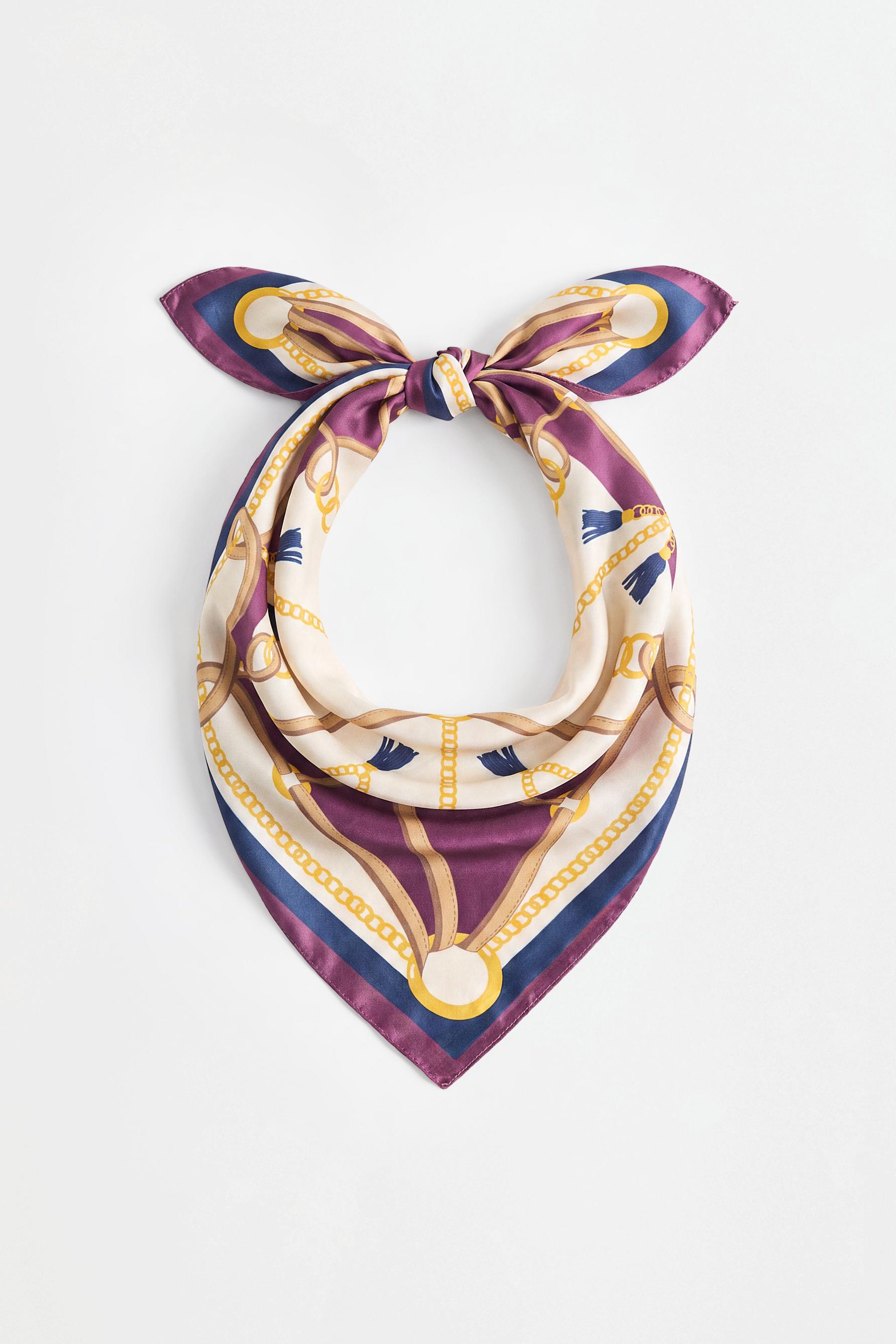 Satin chain print scarf — ECRU/YELLOW