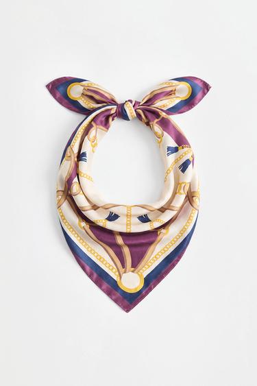 Satin chain print scarf — ECRU/YELLOW 2