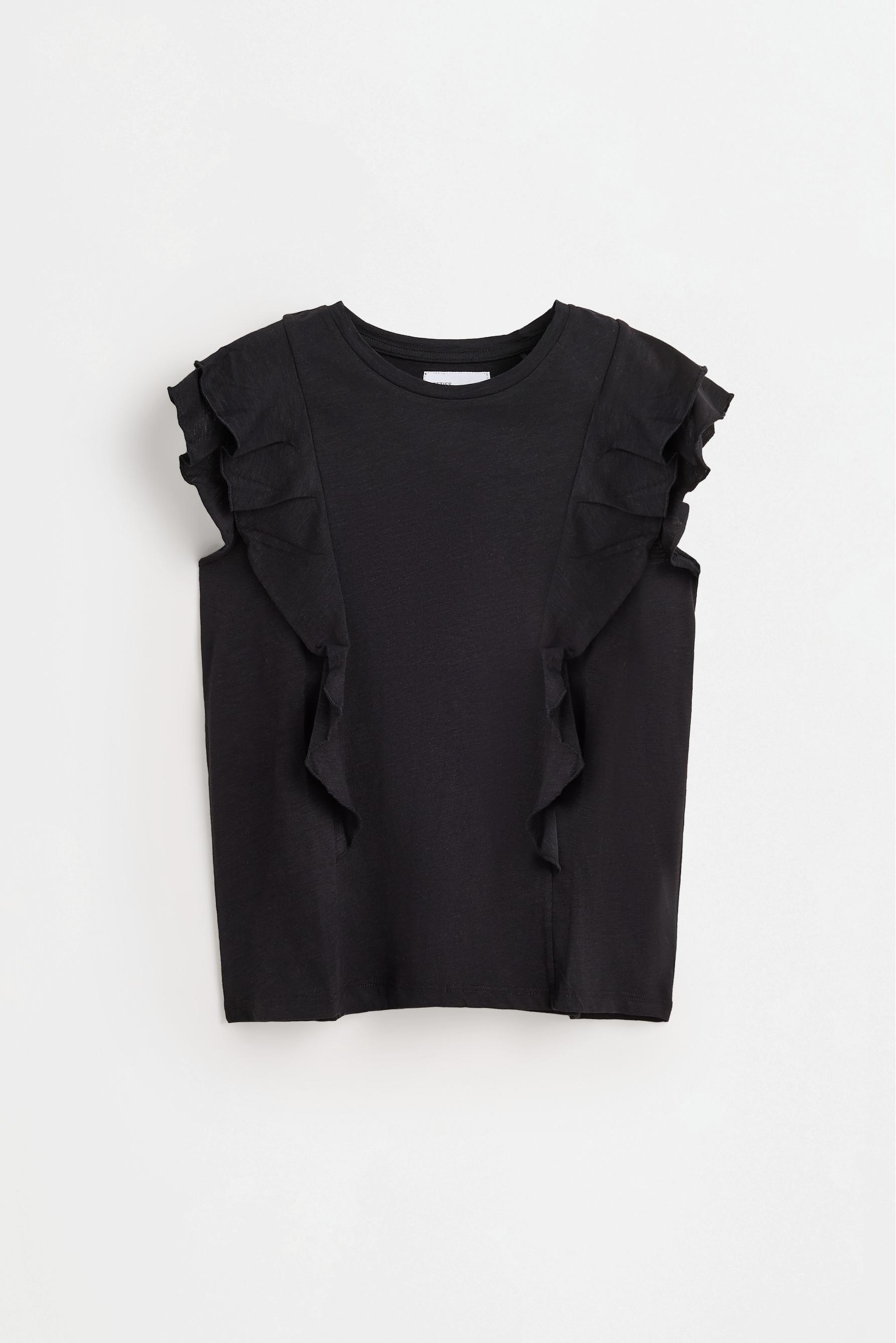 Ruffled T-shirt — BLACK