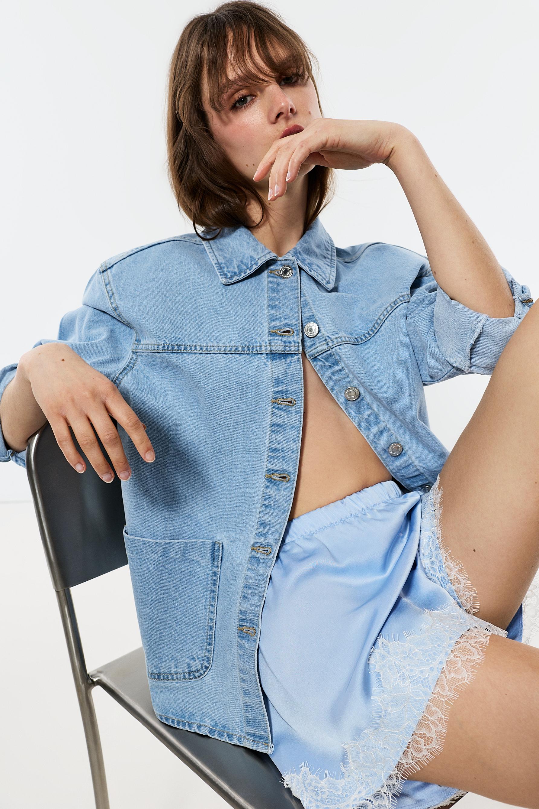 Denim overshirt with pockets — PALE BLUE