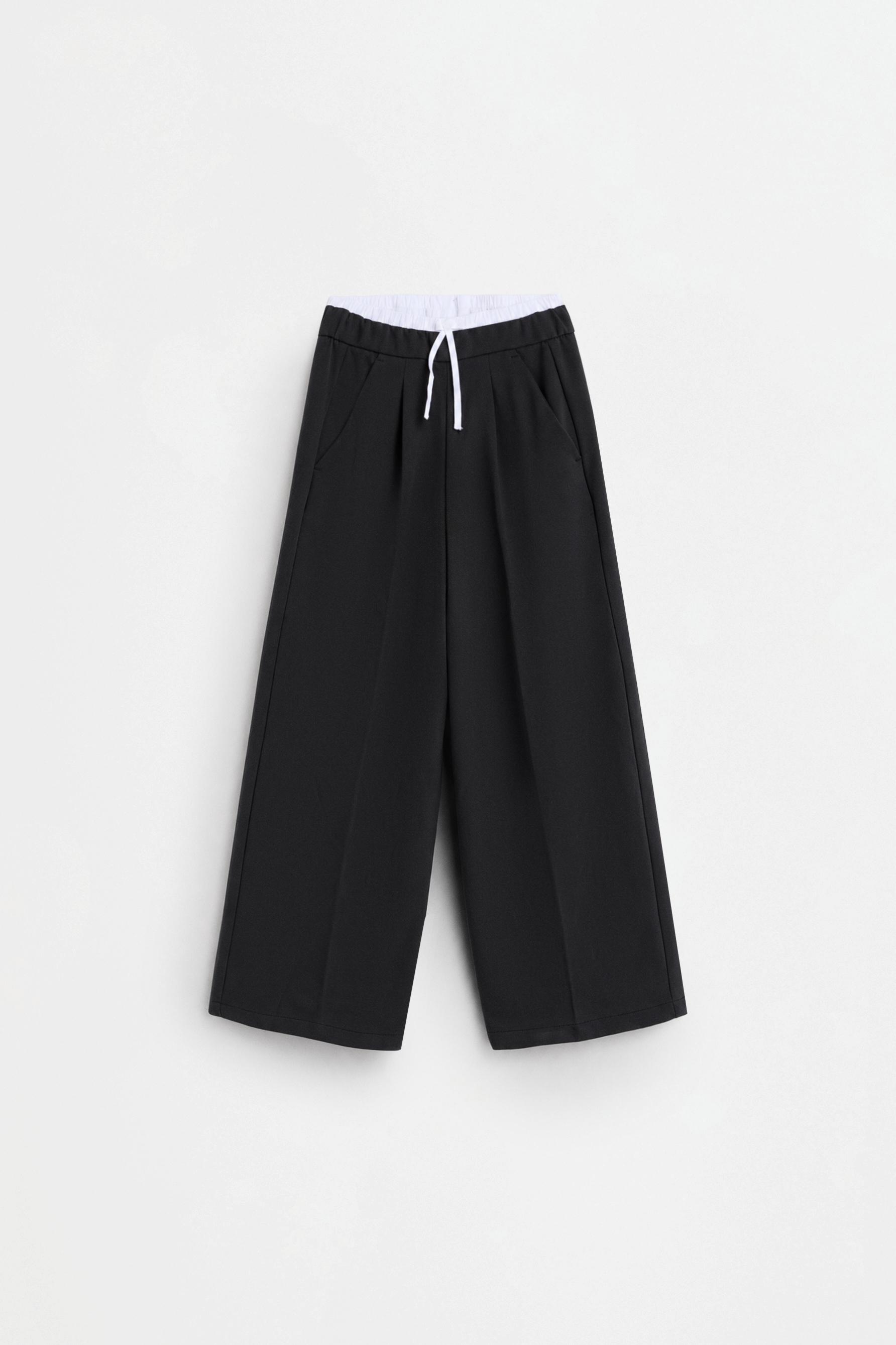 Double waistband wide-leg trousers — BLACK
