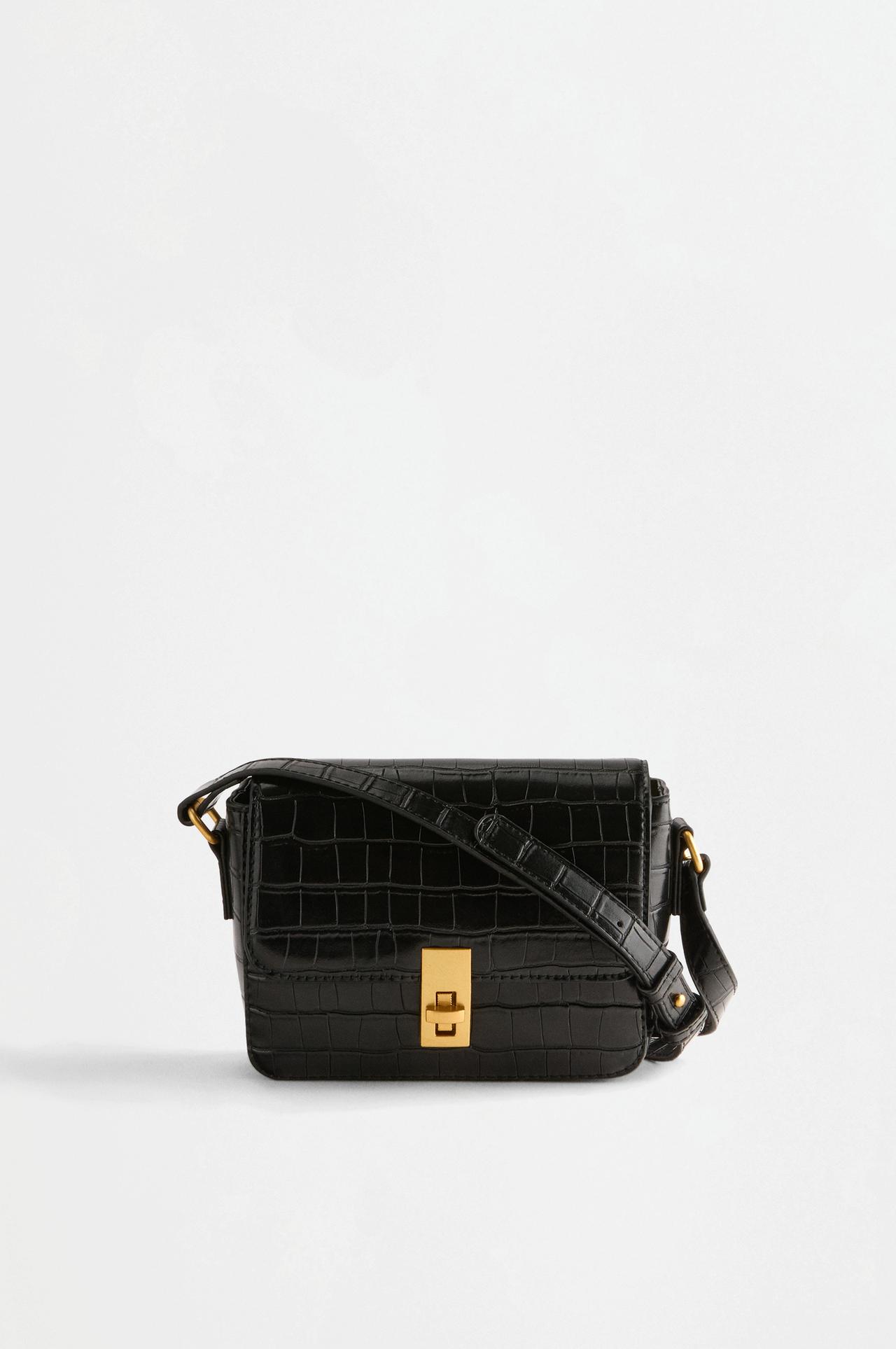 Croc-effect crossbody bag — BLACK