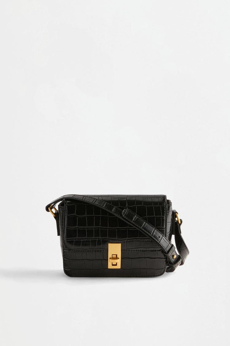 Croc-effect crossbody bag — BLACK