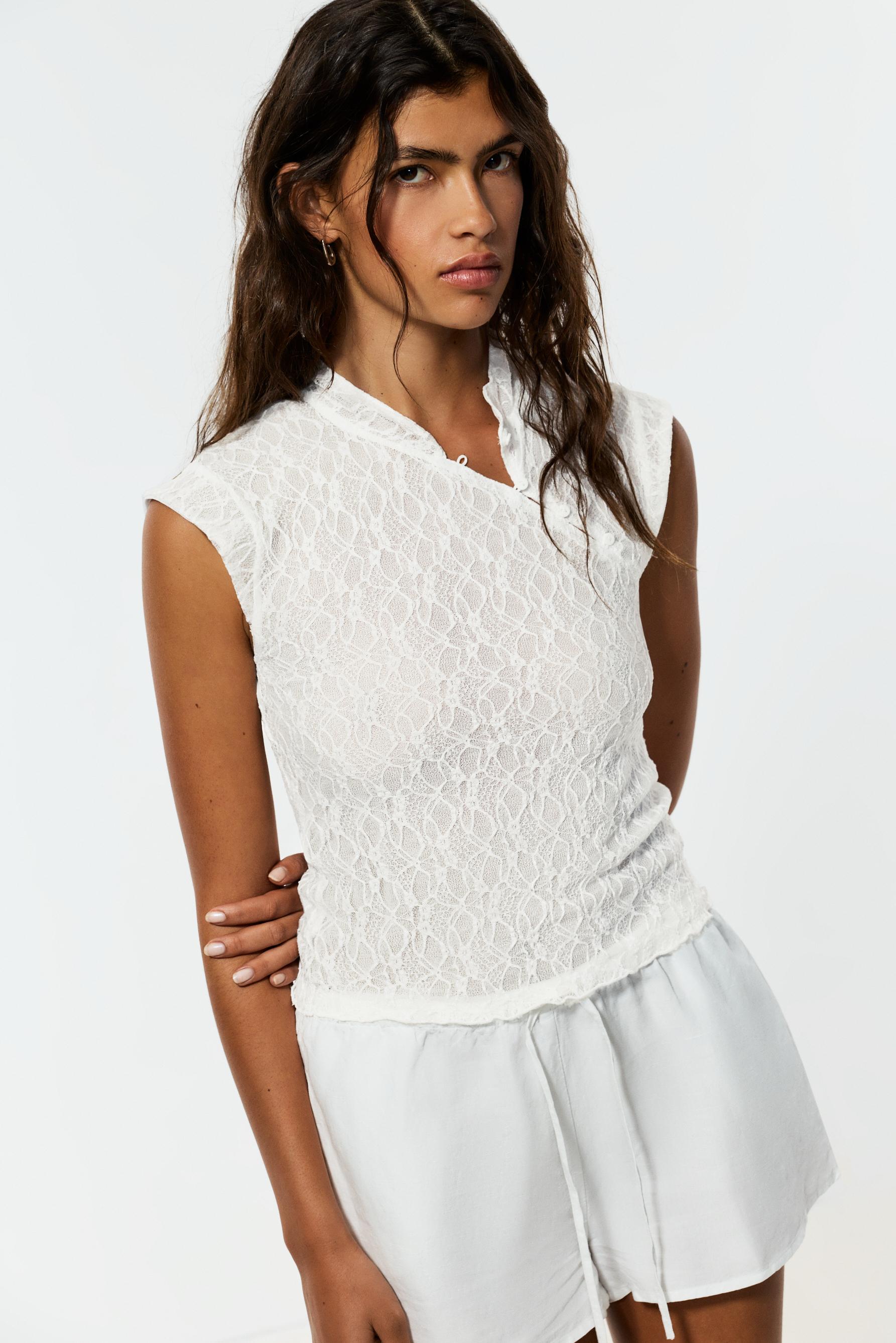 Lace qipao top — OFF WHITE