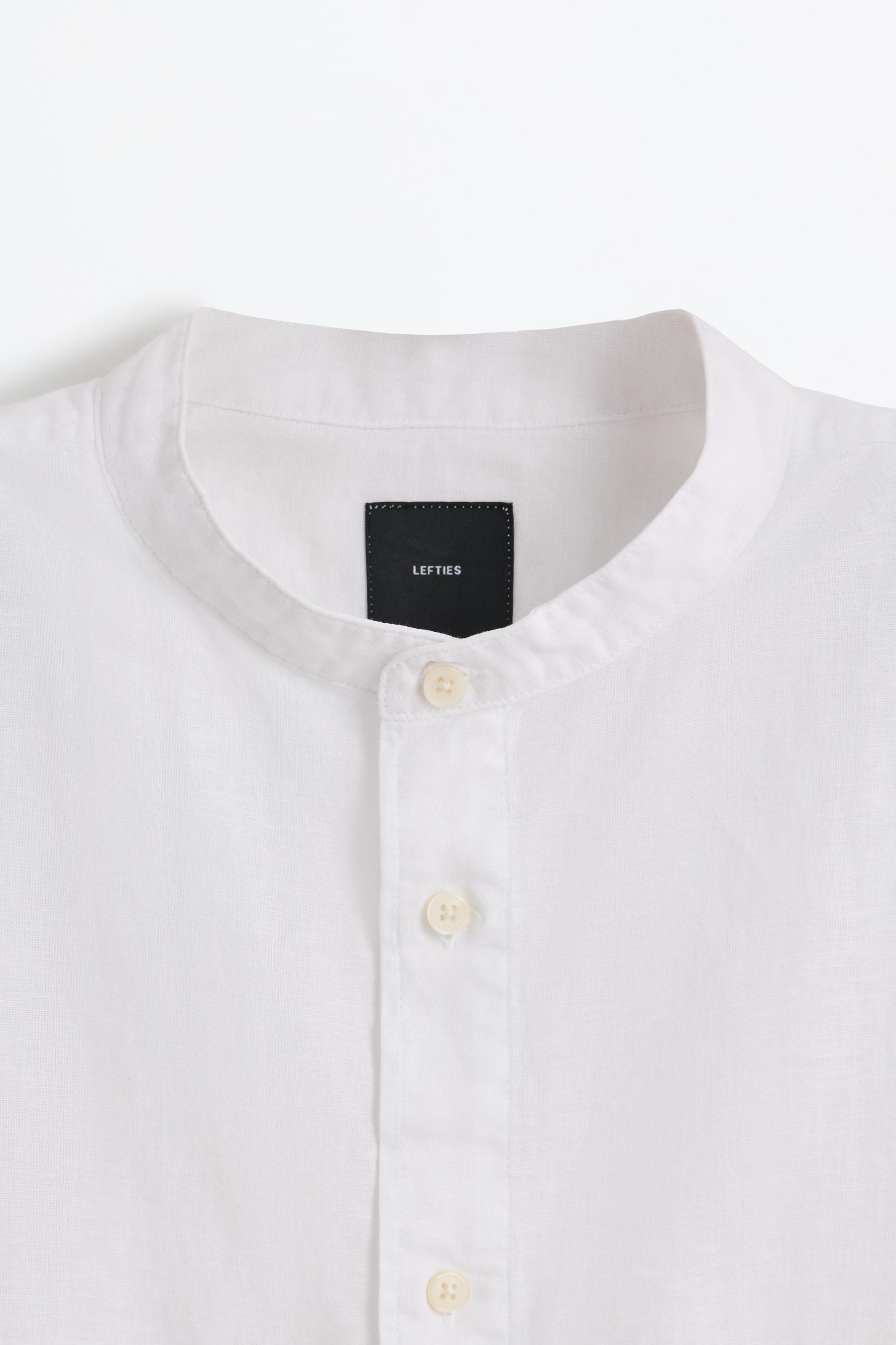 Linen-cotton stand collar shirt — WHITE