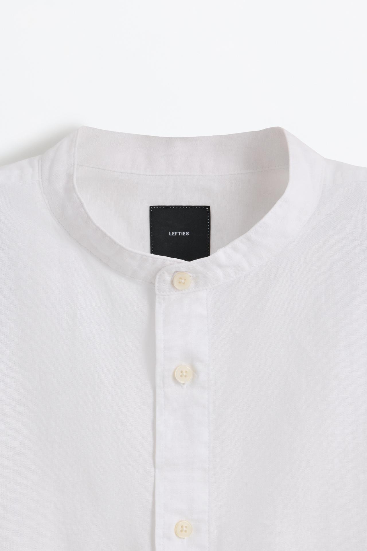 Linen-cotton stand collar shirt — WHITE