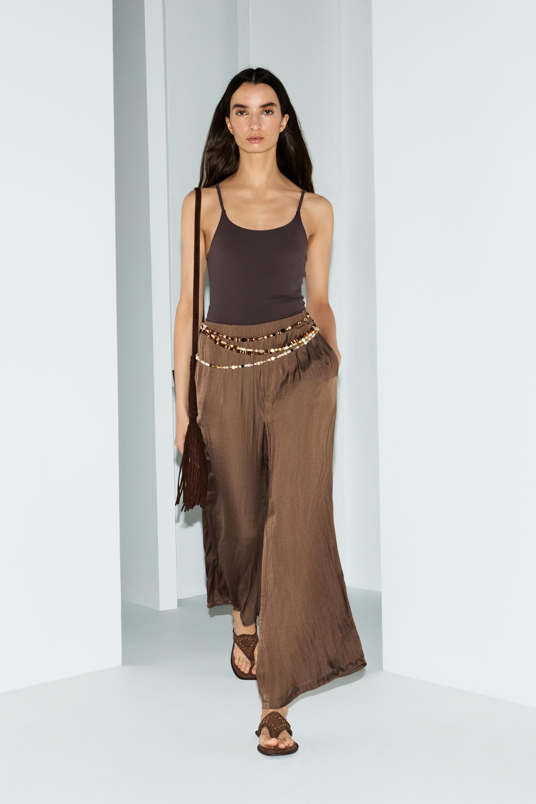 Satin palazzo trousers — BROWN