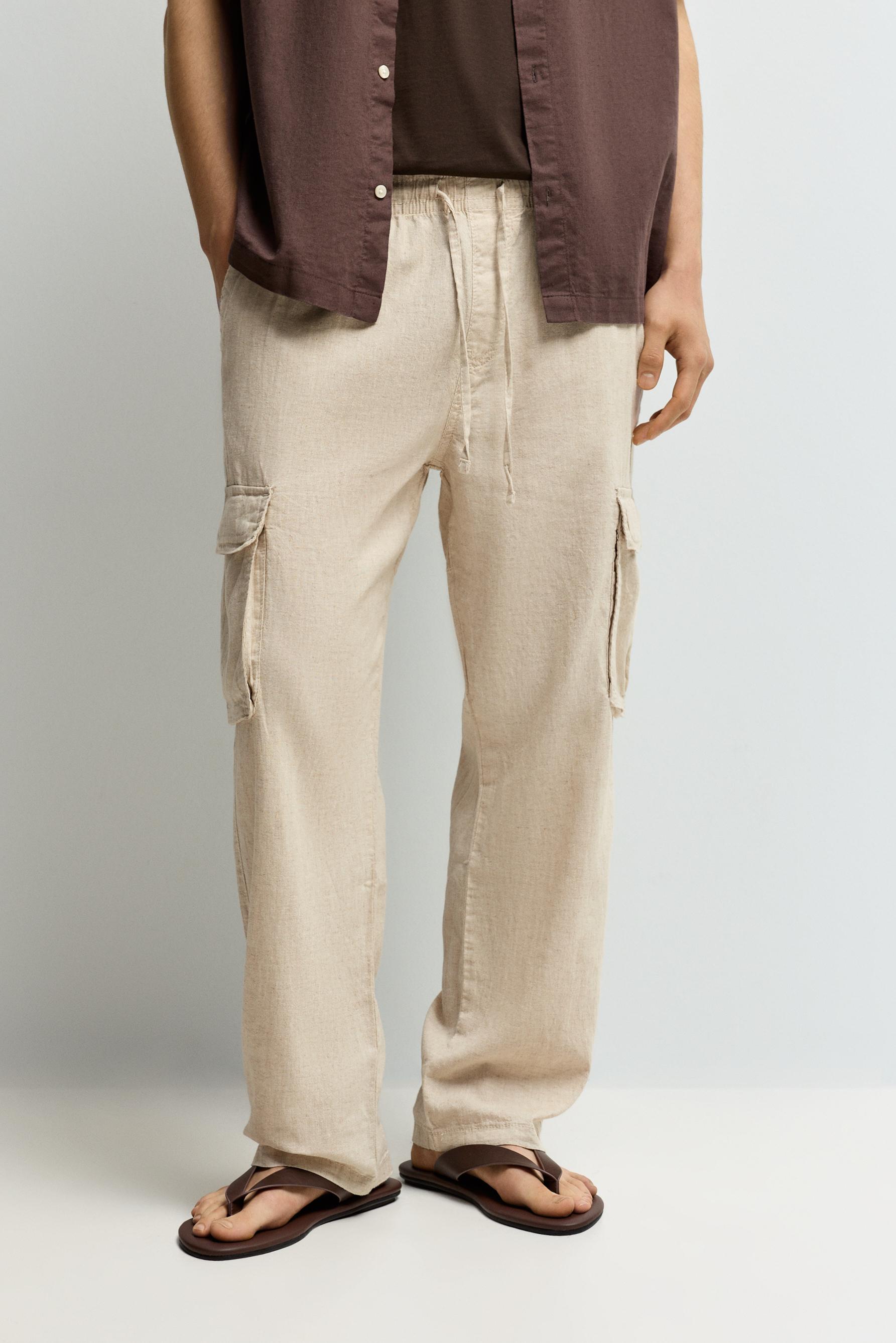 Linen-cotton cargo jogger trousers — OFF WHITE