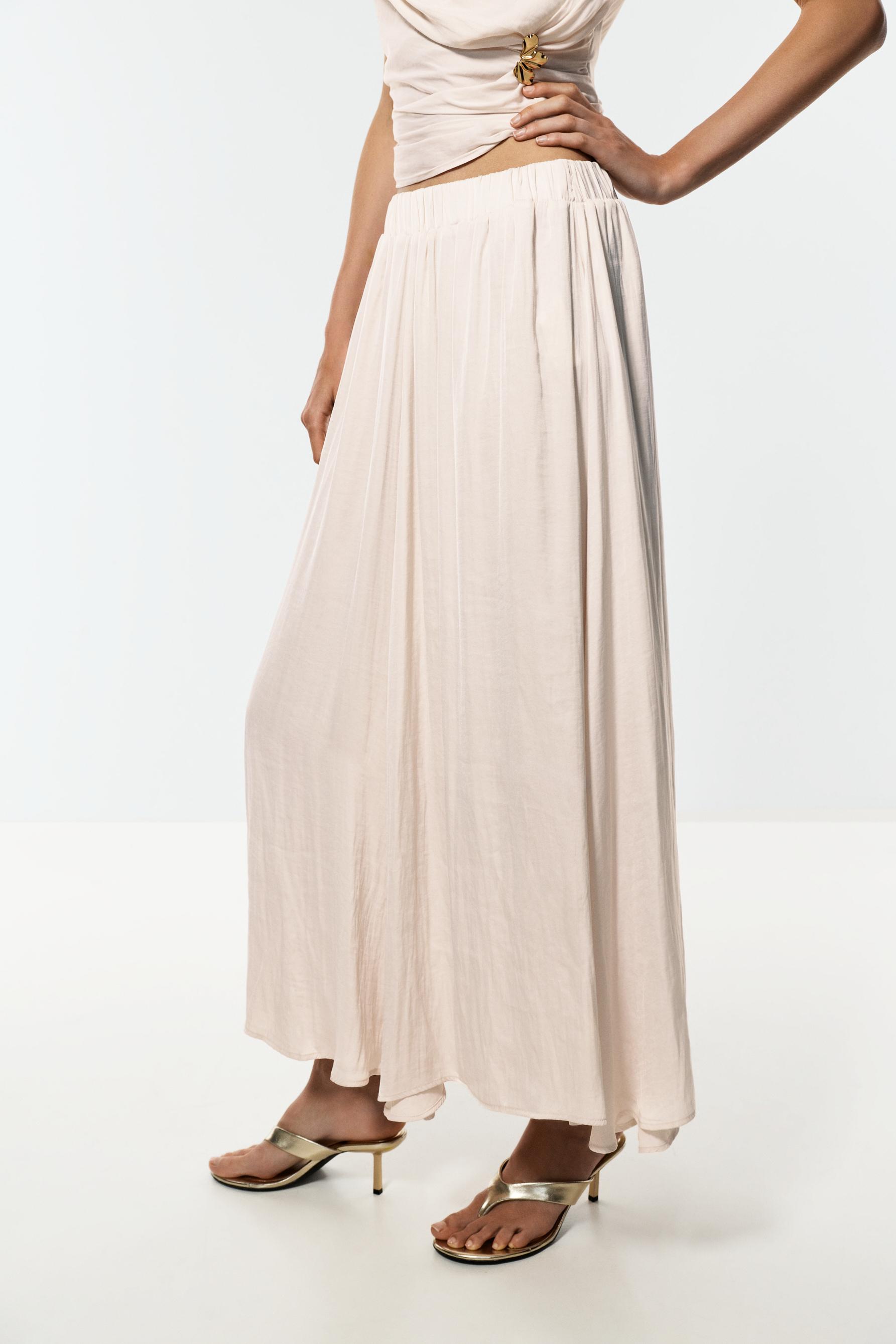 Textured satin midi skirt — CREAM