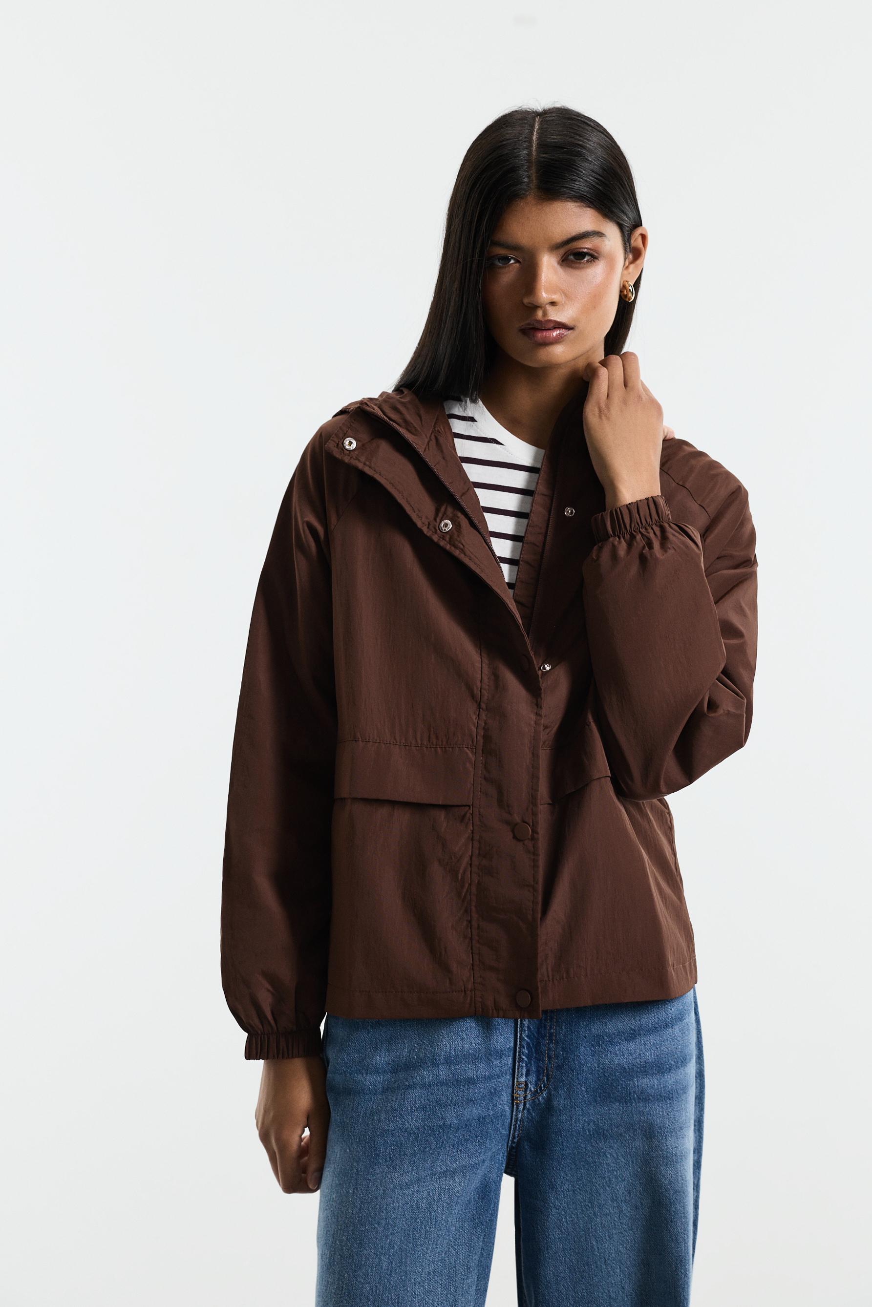 Cropped hooded windbreaker — CHOCOLATE