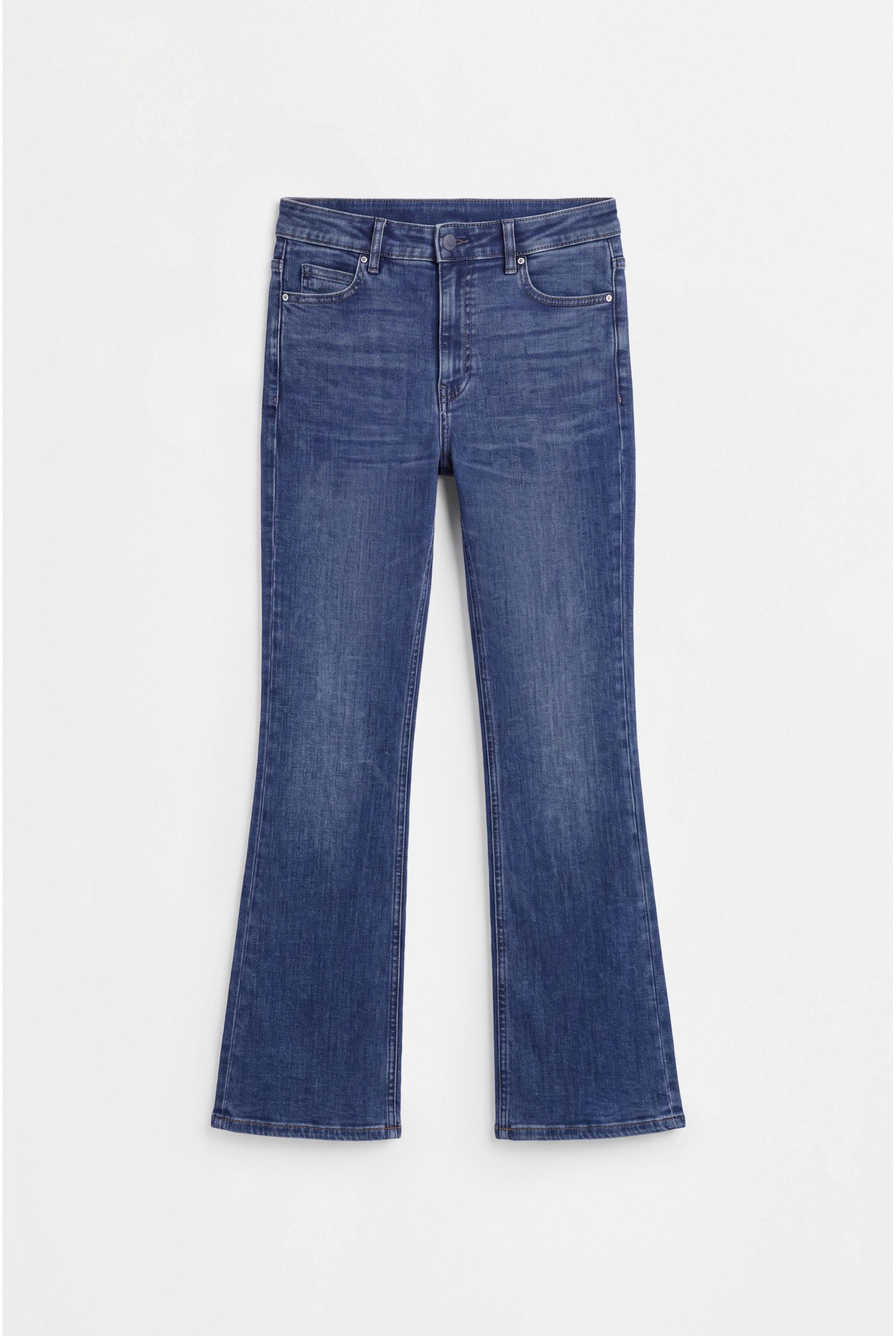 High-waist basic bell bottom jeans — DARK BLUE