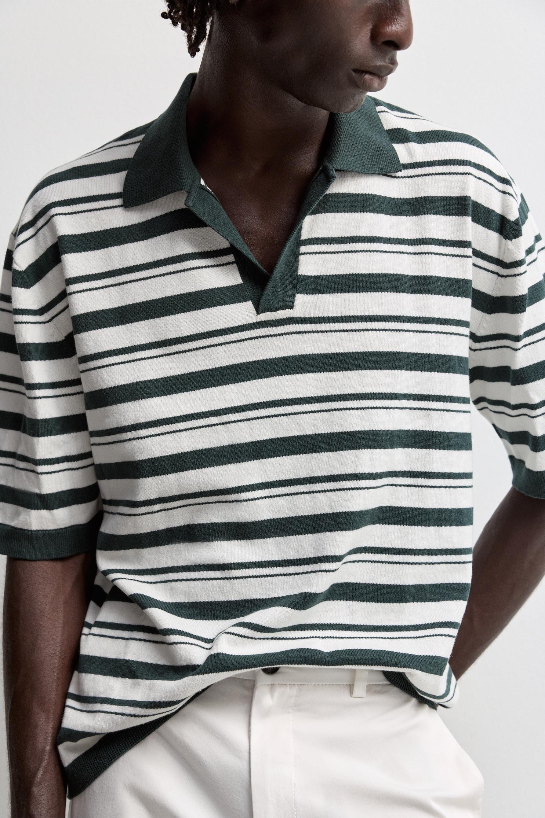 Striped knit polo — EMERALD GREEN