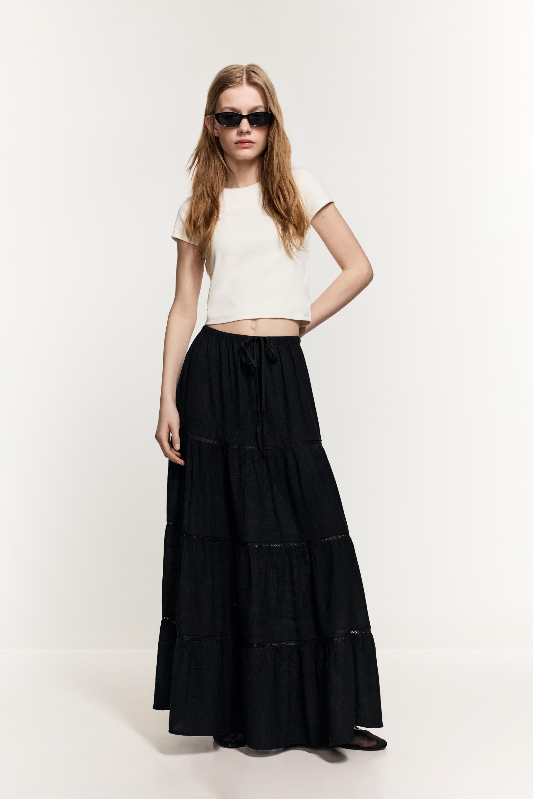 Midi skirt with lace trim — DARK ANTHRACITE GREY