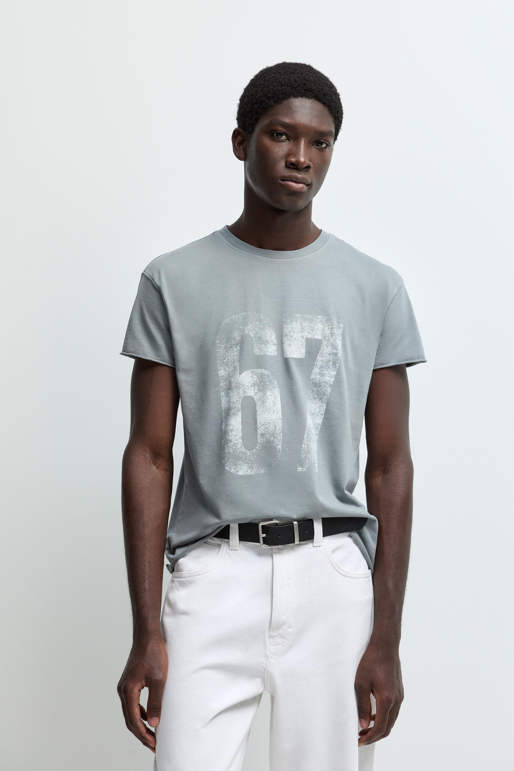 Faded effect printed T-shirt — GREY
