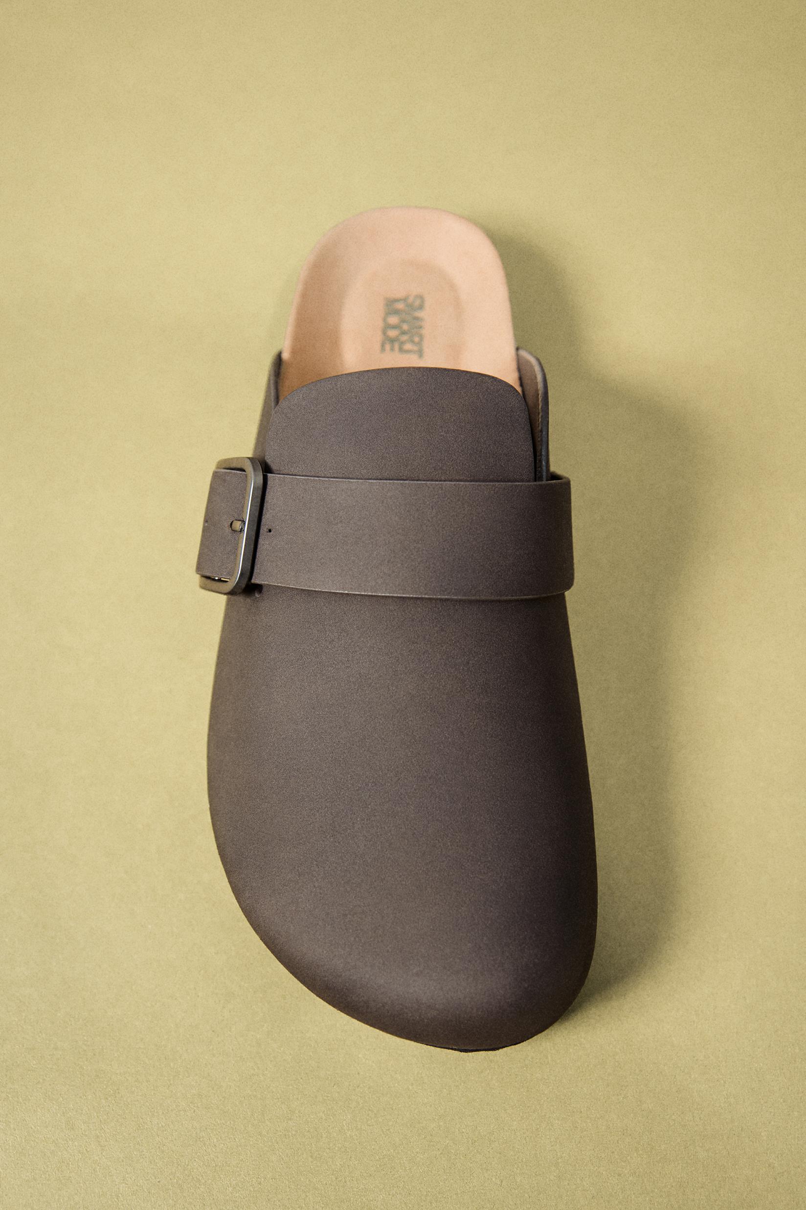 Faux suede buckle clog — GREY
