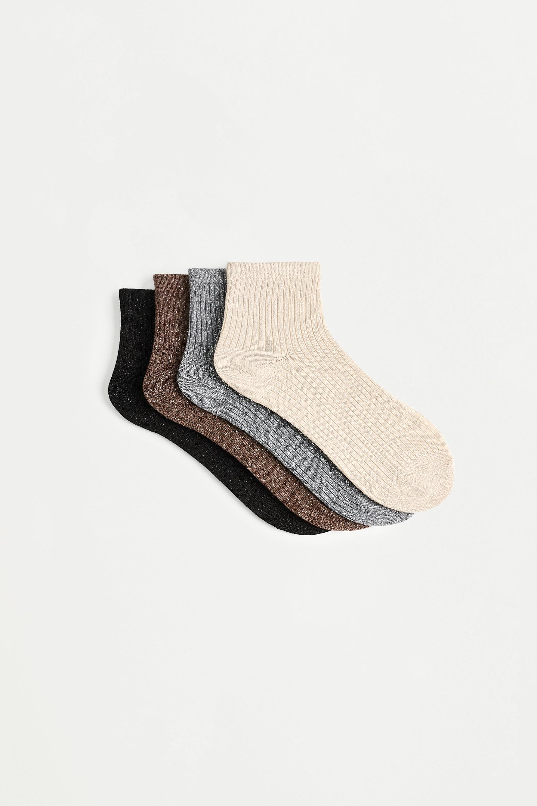 Metallic Thread Ankle Socks (4-Pack) — BROWN