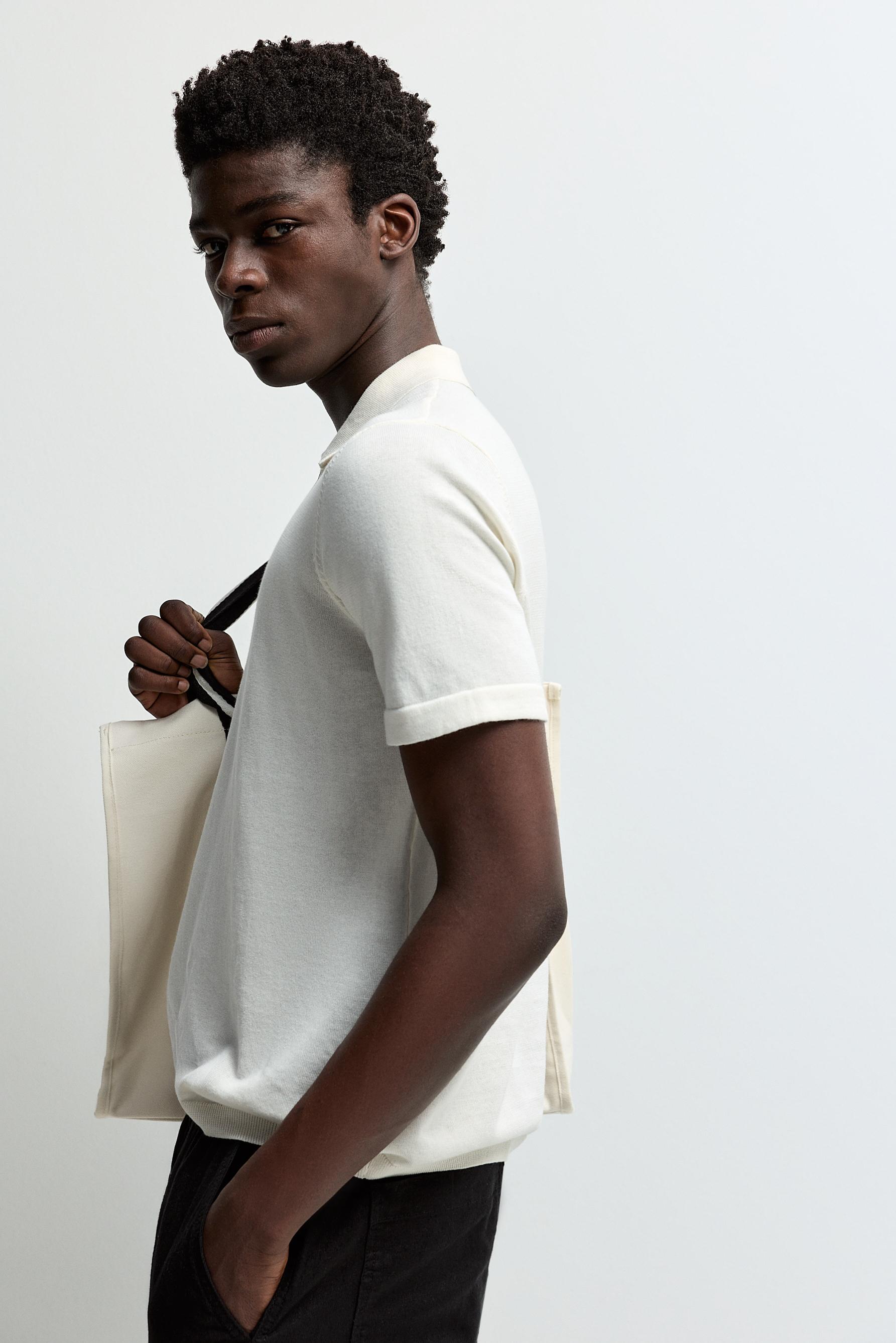 Zip-up knit polo — OFF WHITE
