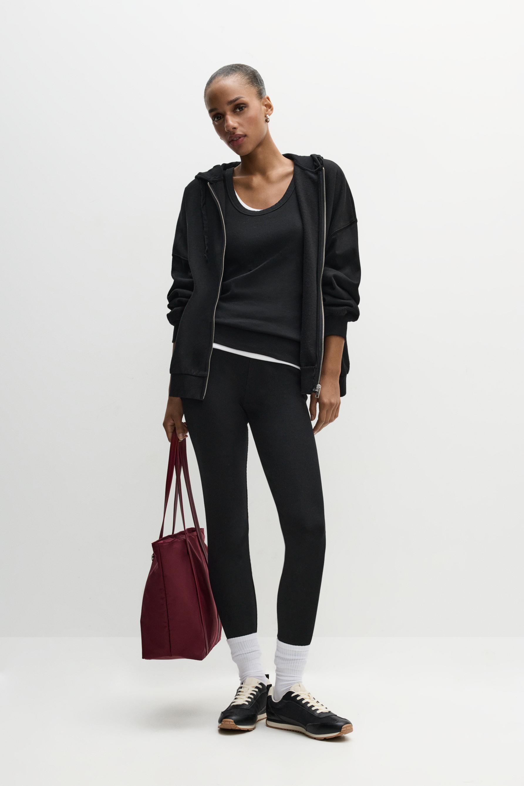 Ribbed waist leggings — BLACK