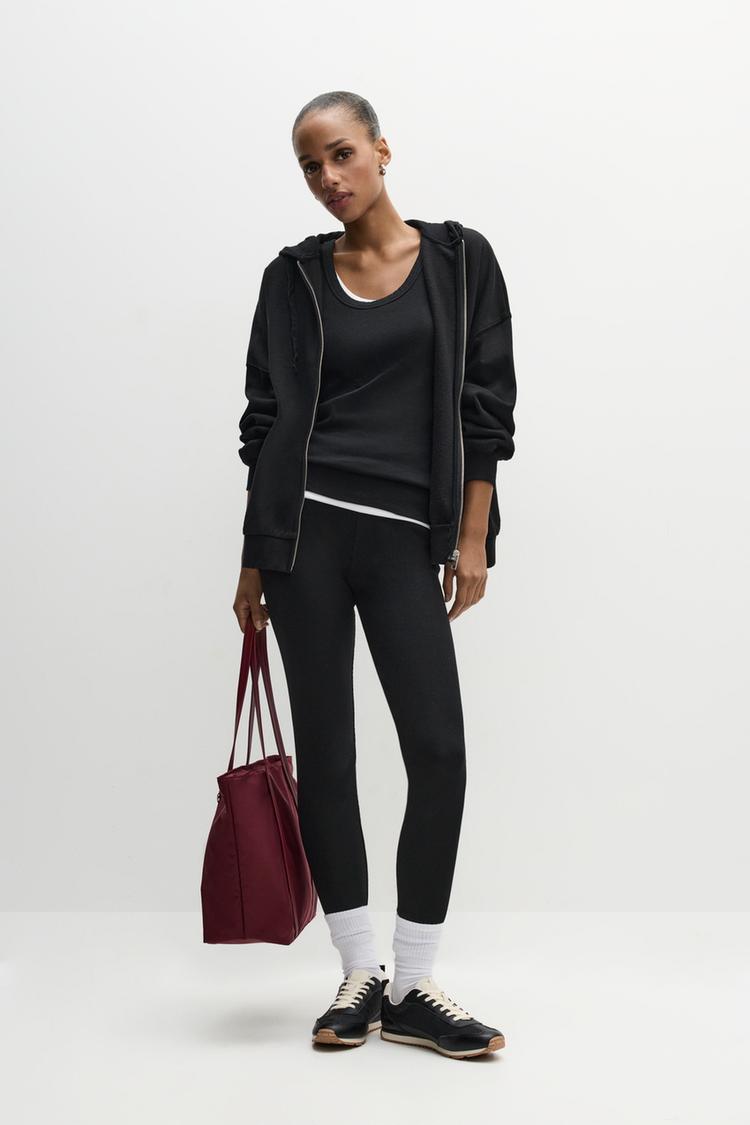 Ribbed waist leggings — BLACK