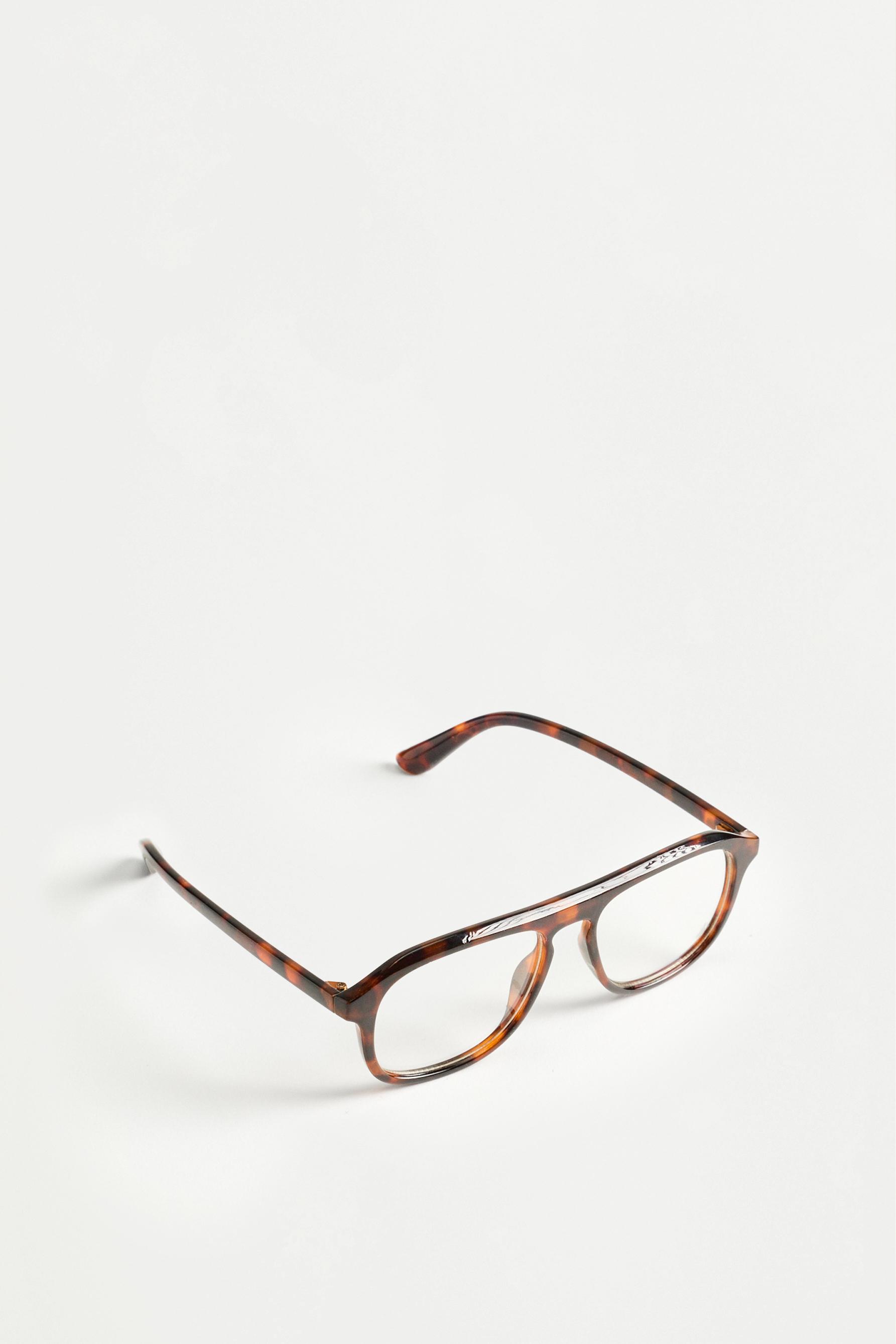 Tortoiseshell effect rectangular glasses — BROWN
