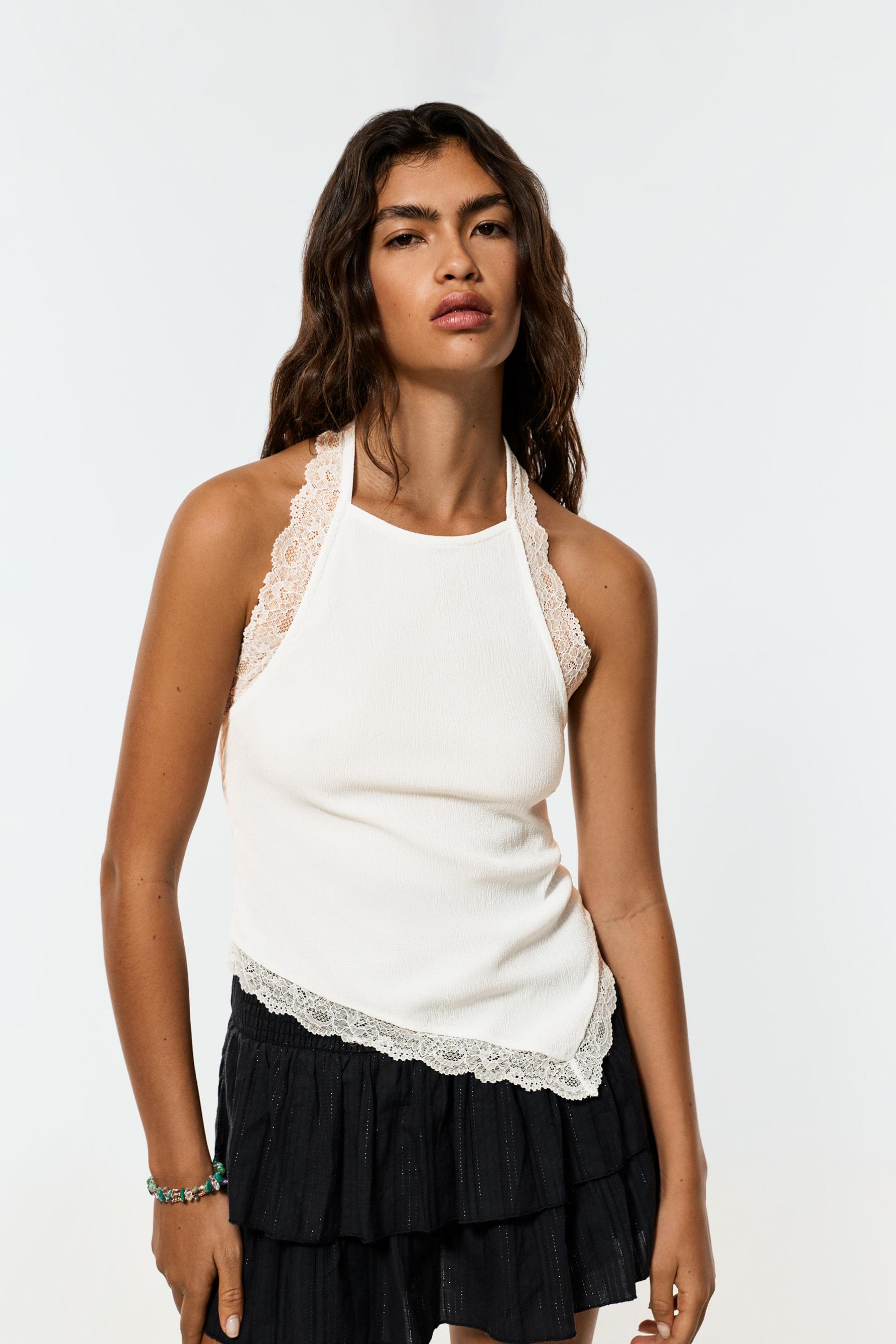 Lace halter top — OFF WHITE