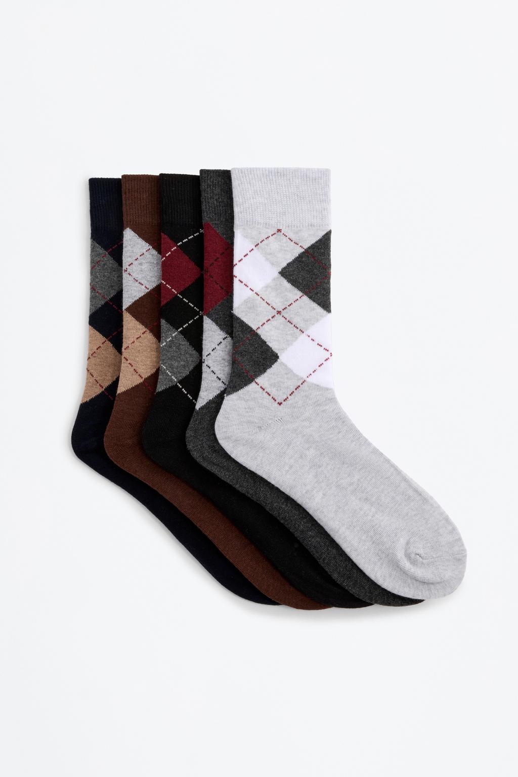 Pack of 5 long diamond-print socks