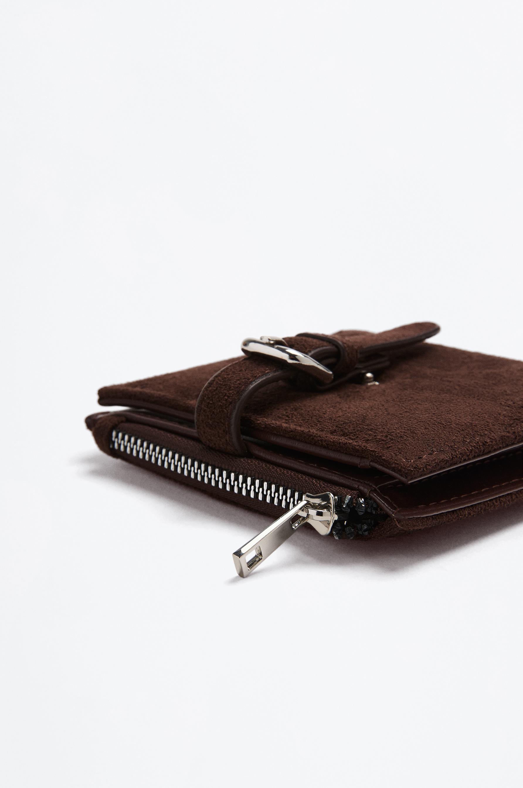 Faux suede wallet with belt detail — BROWN