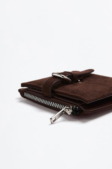 Faux suede wallet with belt detail — BROWN 4