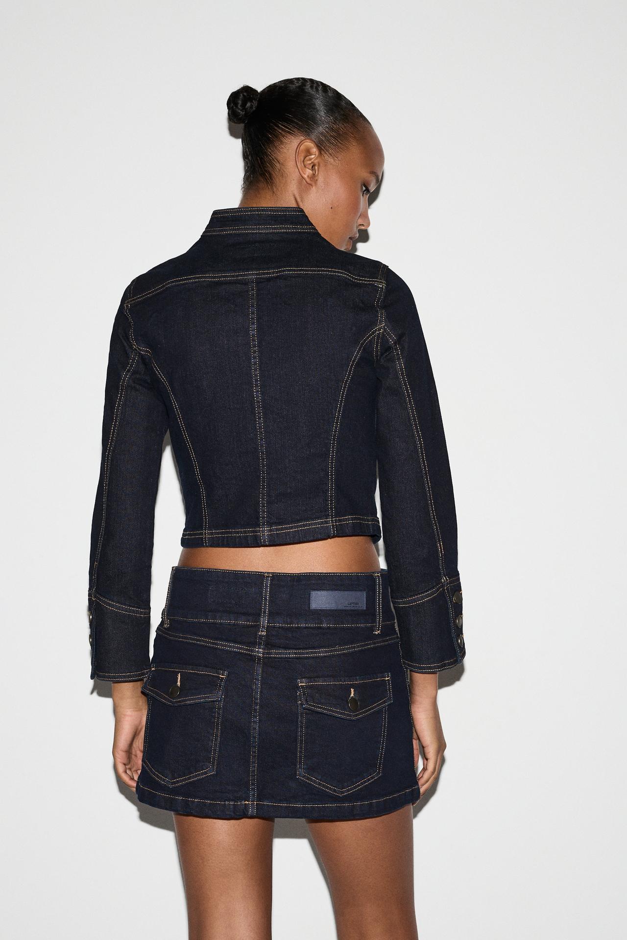 Toggle-detail denim jacket — INDIGO