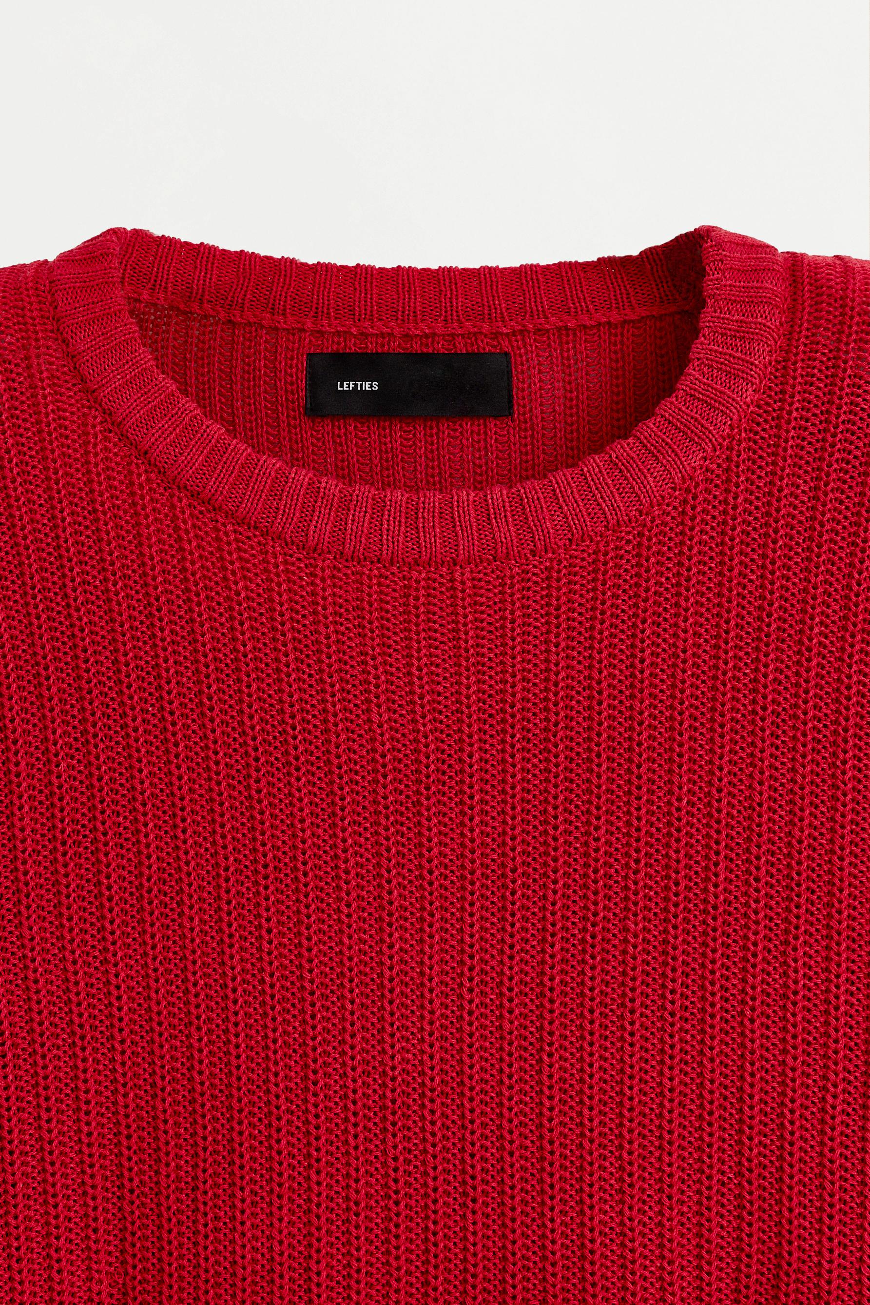 Oversize linen blend knit T-shirt — RED