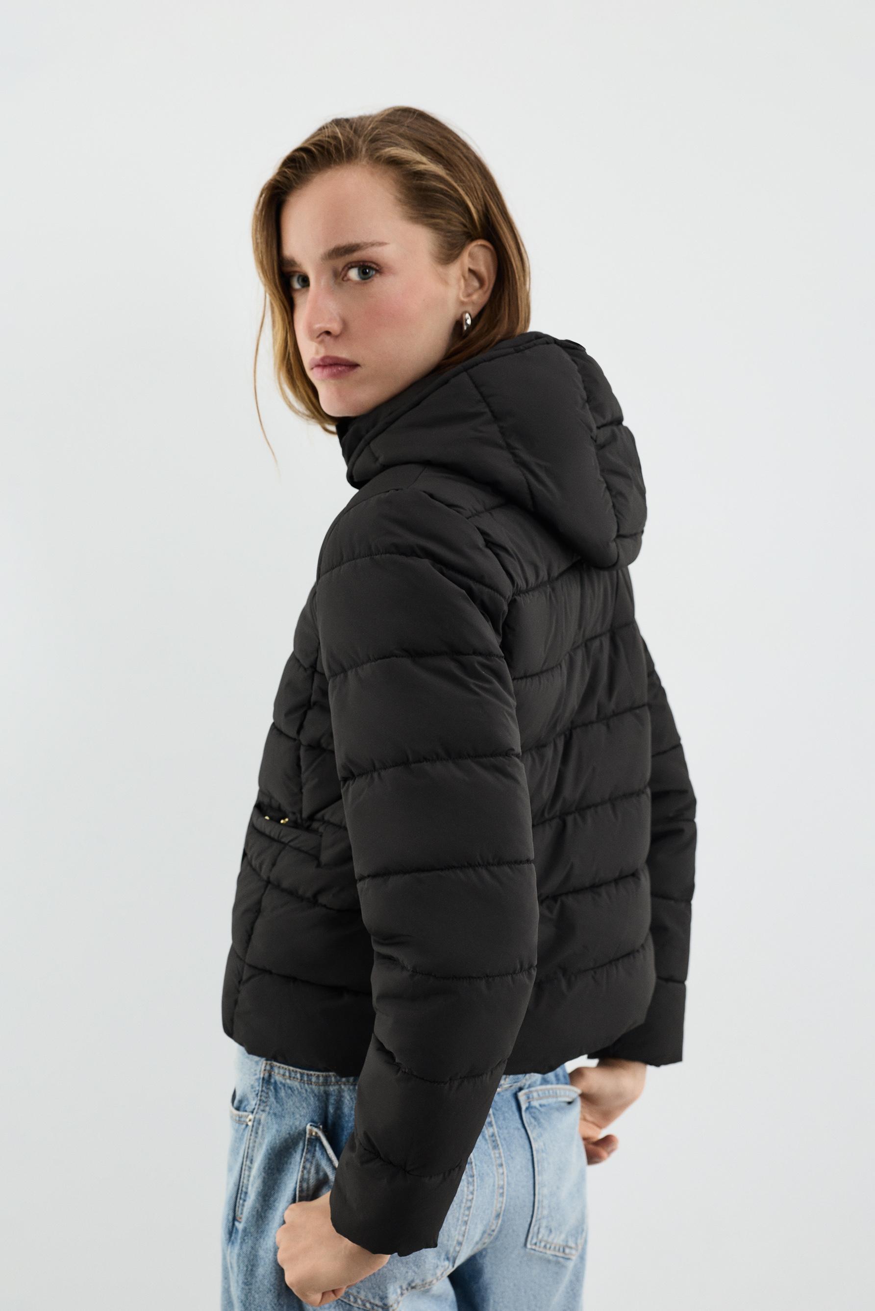 Quilted hooded jacket — BLACK