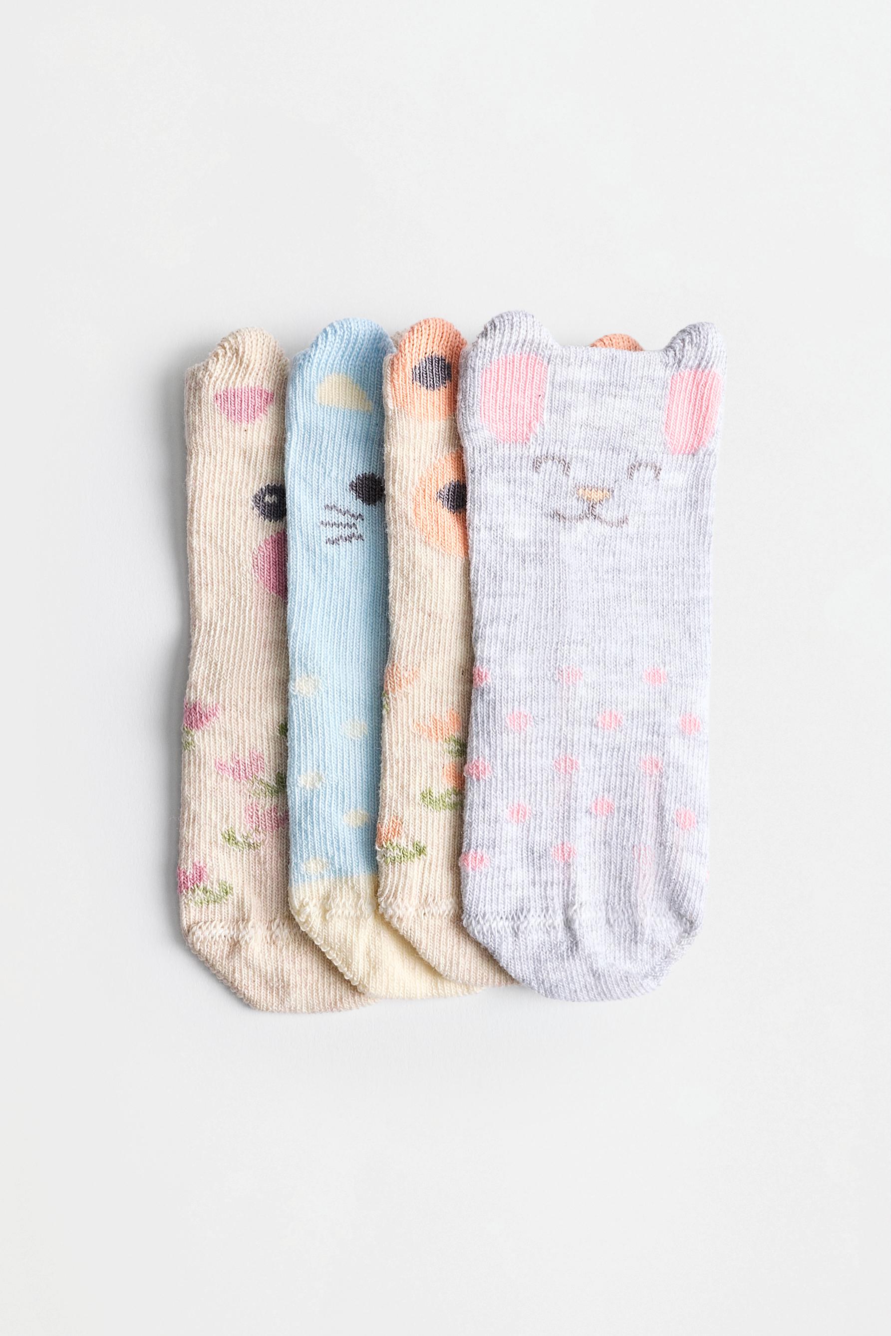 Animal ankle socks (4-pack) — PINK/WHITE