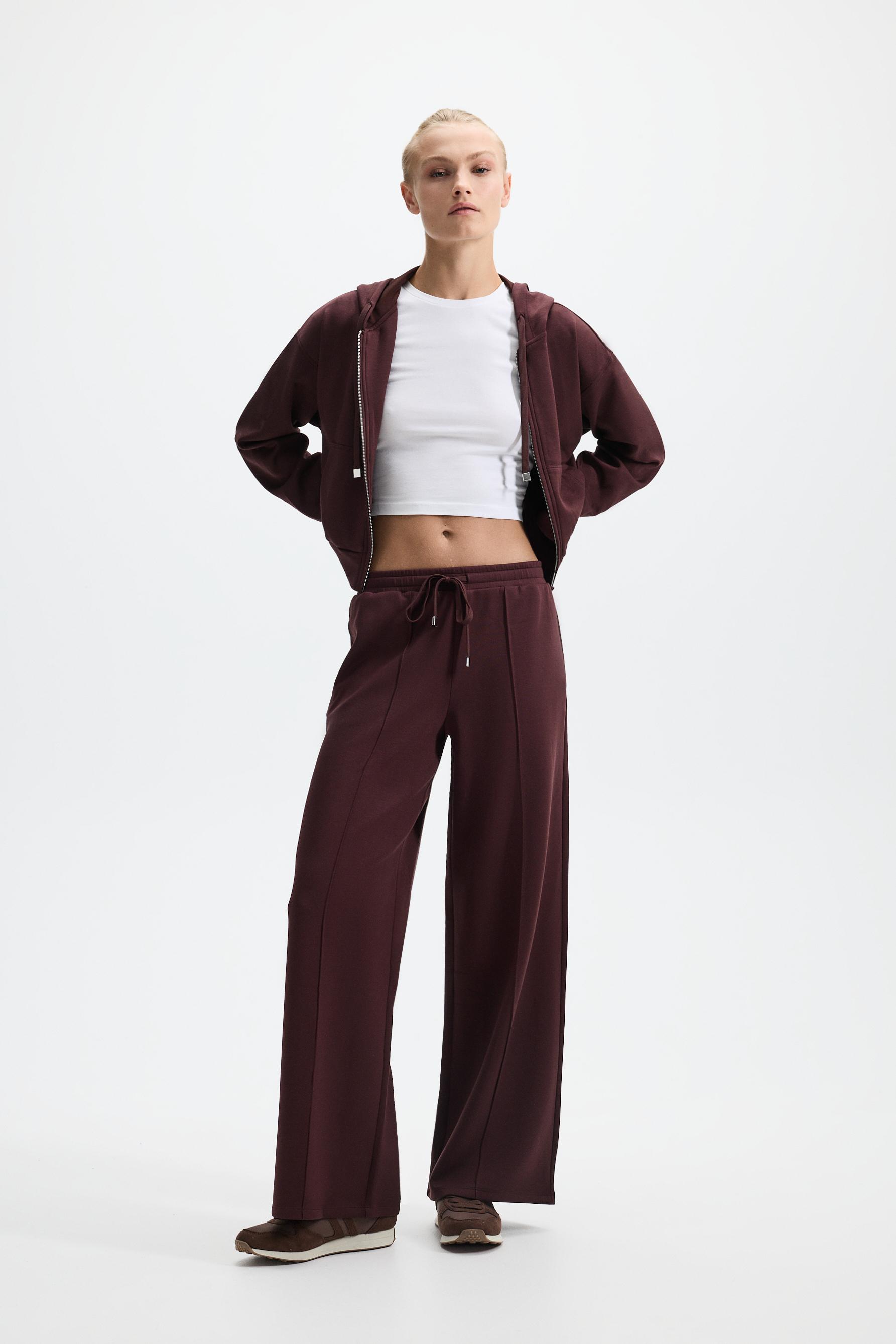 Flowy zip-up sports sweatshirt — WINE