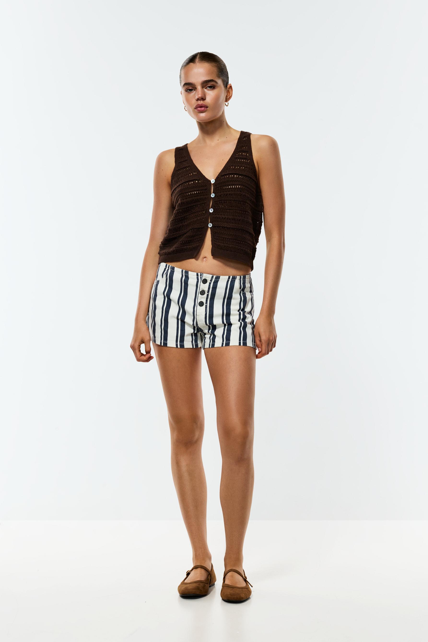Cutwork knit top — DARK BROWN