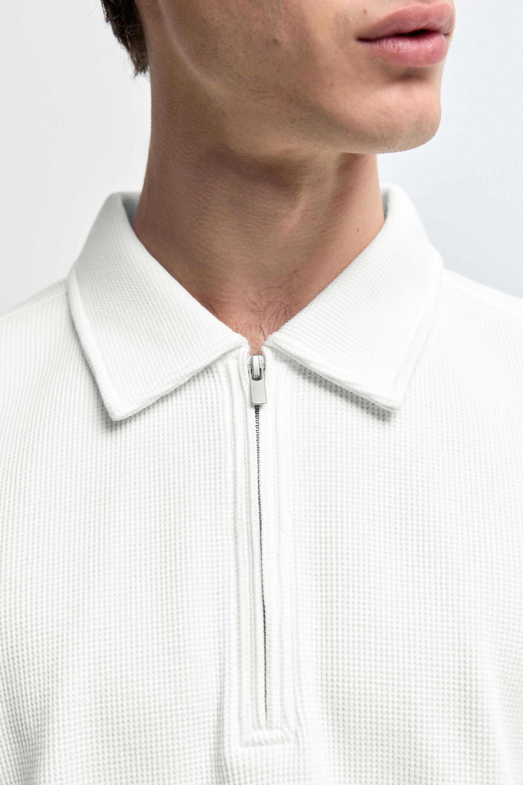 Waffle texture polo shirt — WHITE
