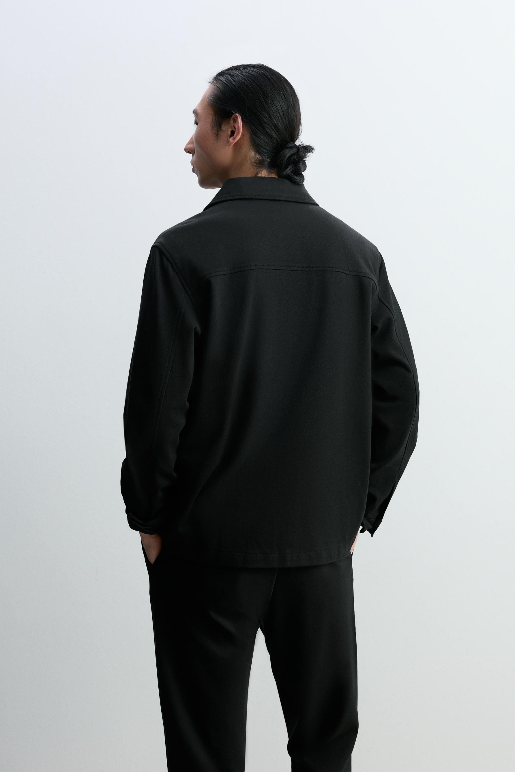 Textured pocket overshirt — BLACK