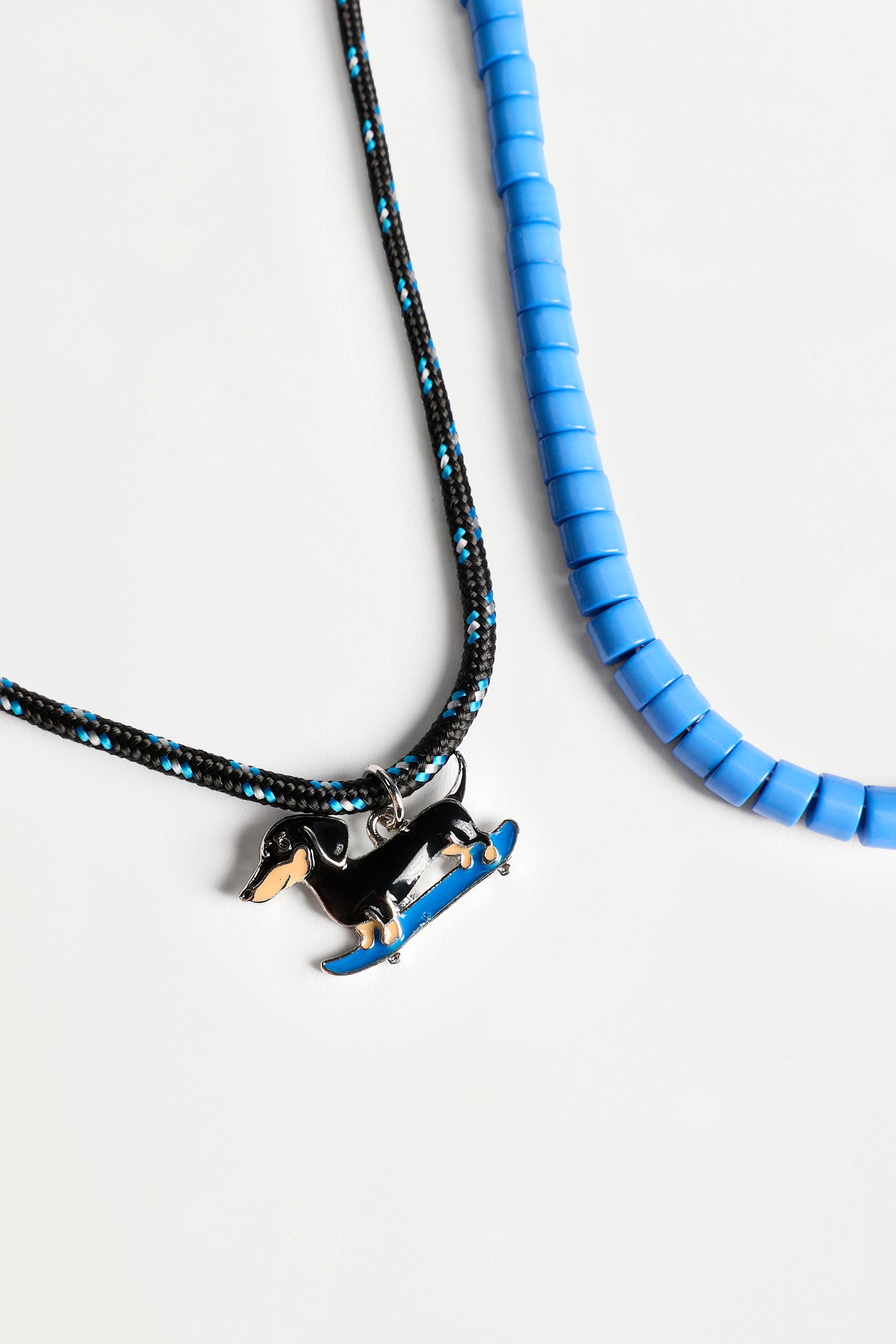 Dachshund skateboard double necklace — NAVY