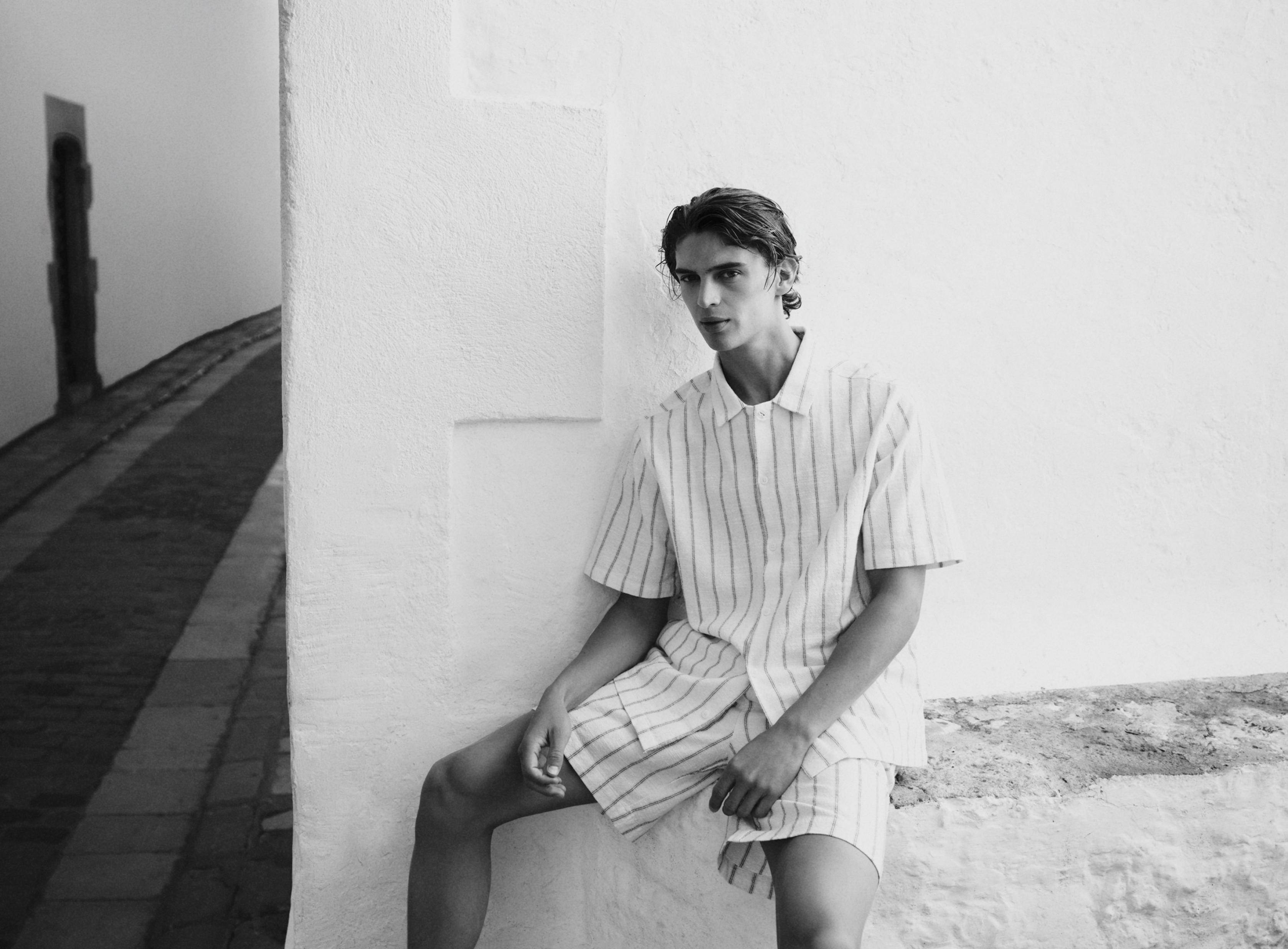 Rustic striped Bermuda shorts — OFF WHITE