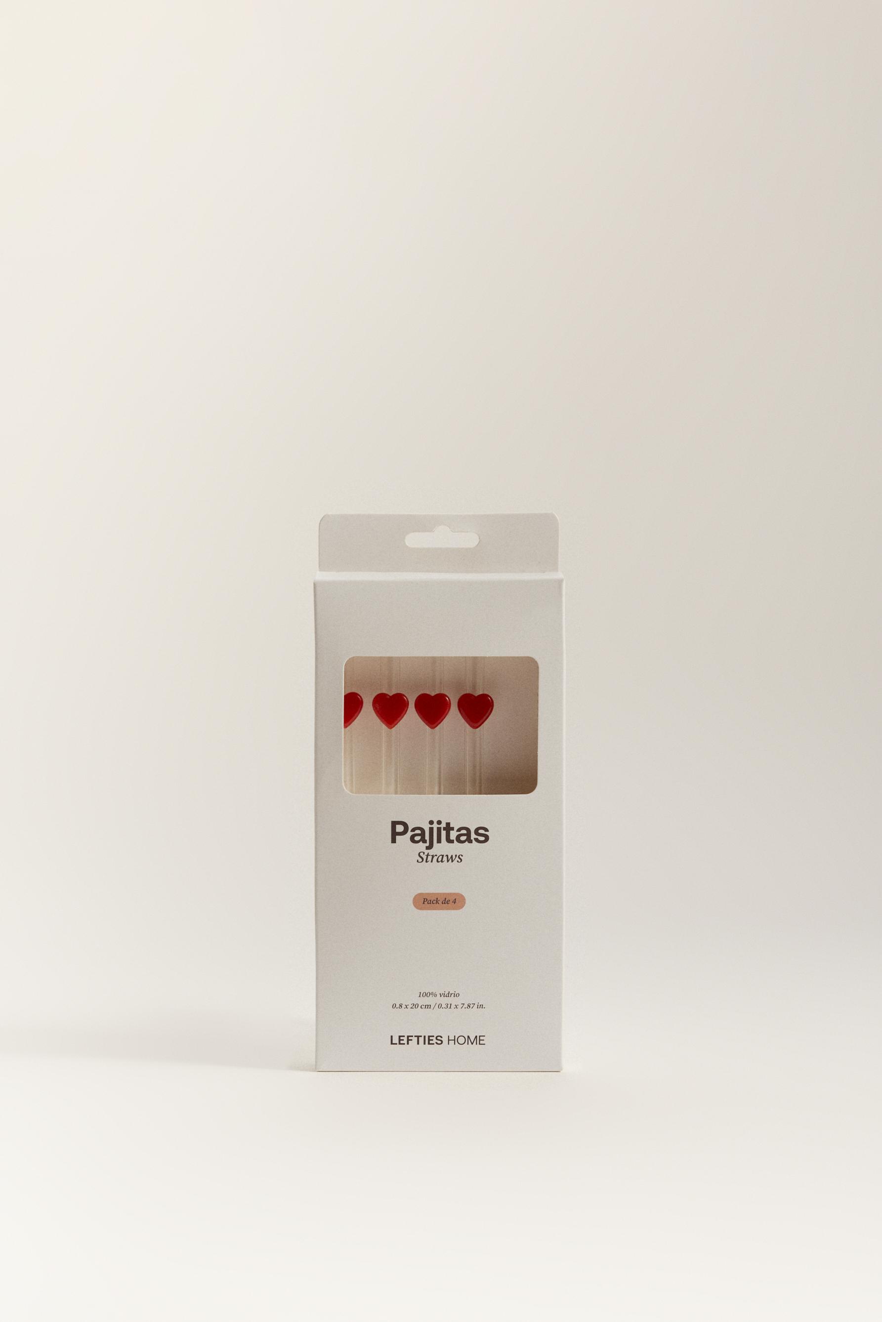 Pack 4 pajitas borosilicato corazones