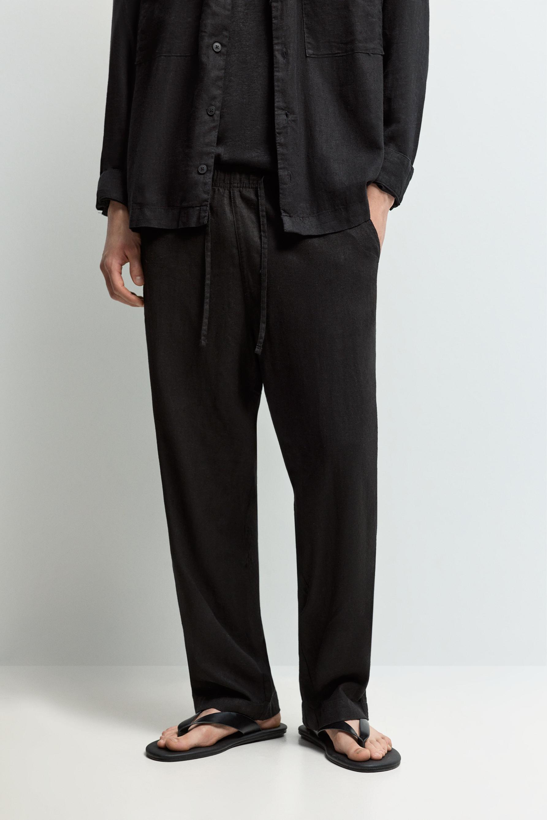 Baggy Linen-Blend Joggers — BLACK