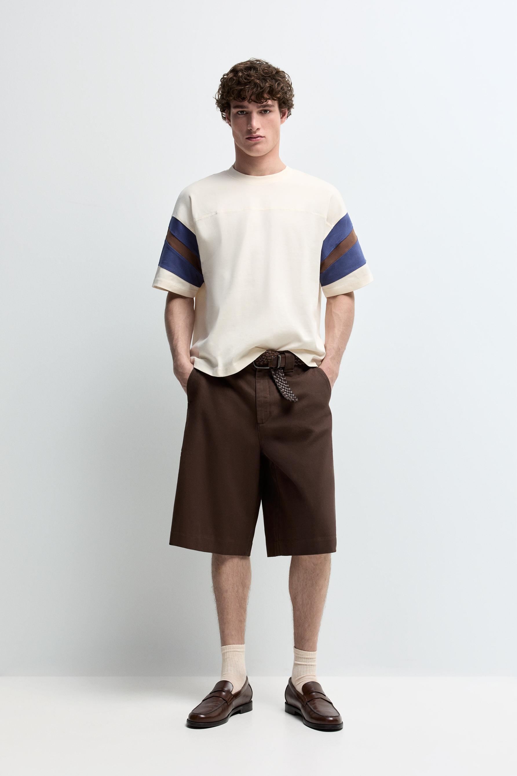 Color block band T-shirt — LIGHT BEIGE