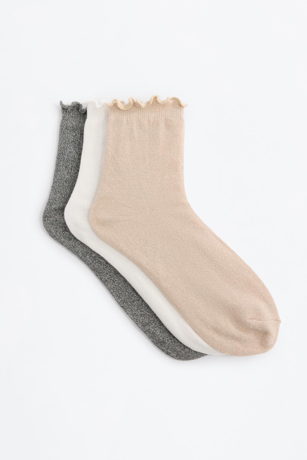 Pack of 3 metallic thread scalloped socks