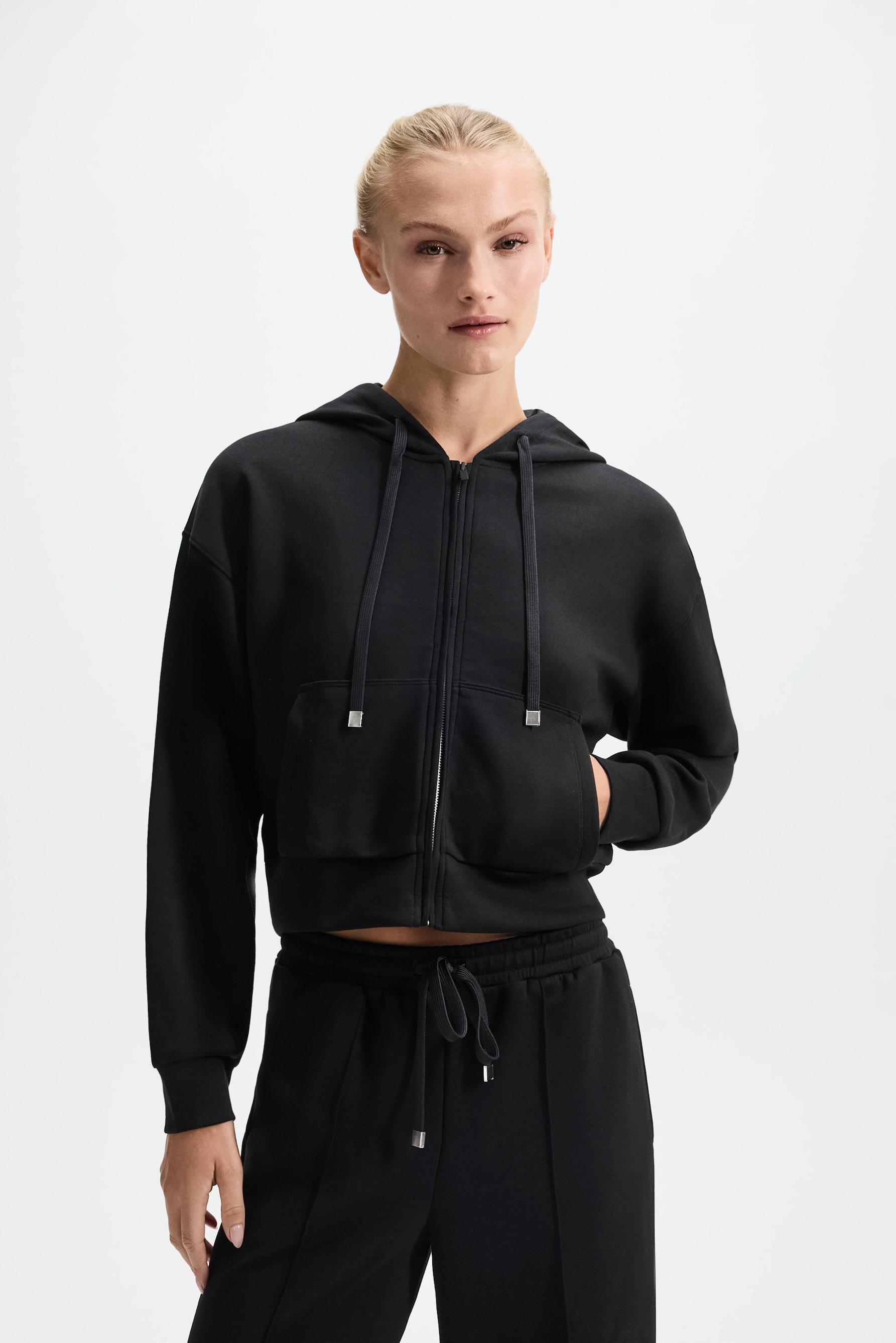 Flowy zip-up sports sweatshirt — BLACK