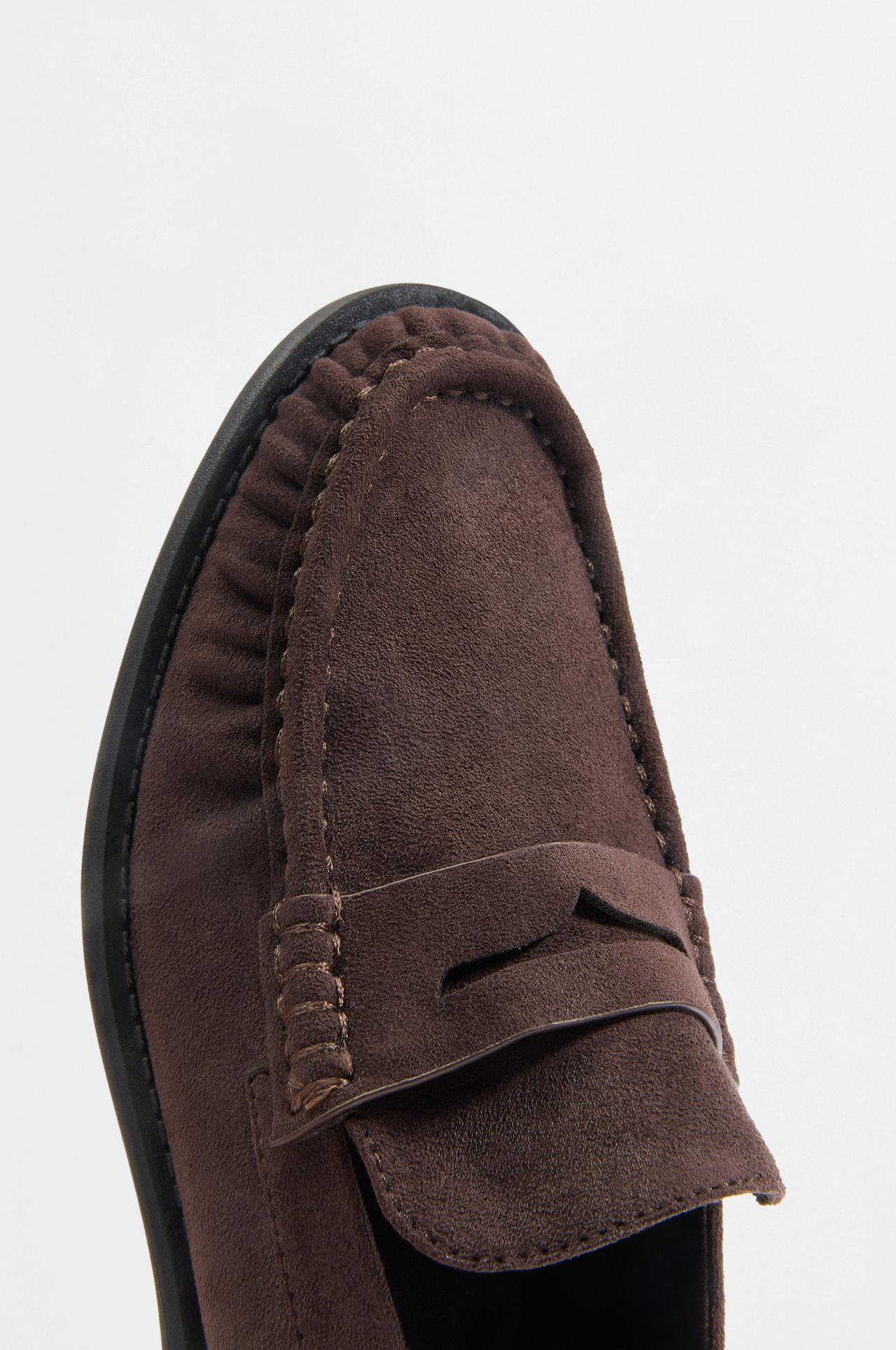 Faux suede loafer-style shoe — BROWN